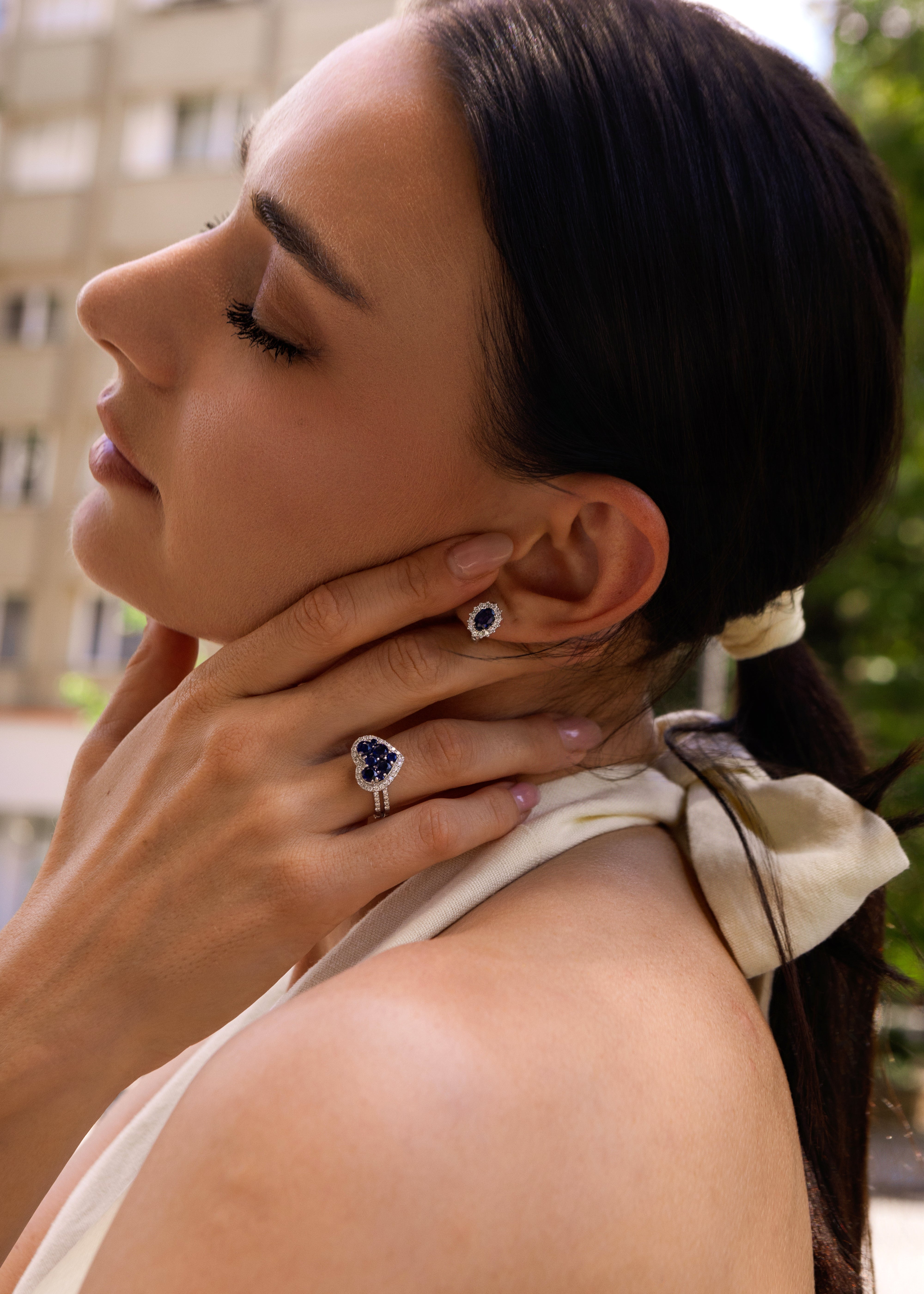 Oval Safir Pırlanta Halo Küpe RNF1595 | Pırlanta Küpe | Ronaff Pırlanta | Tektaş Yüzük, Pırlanta Yüzük, Kolye, Küpe