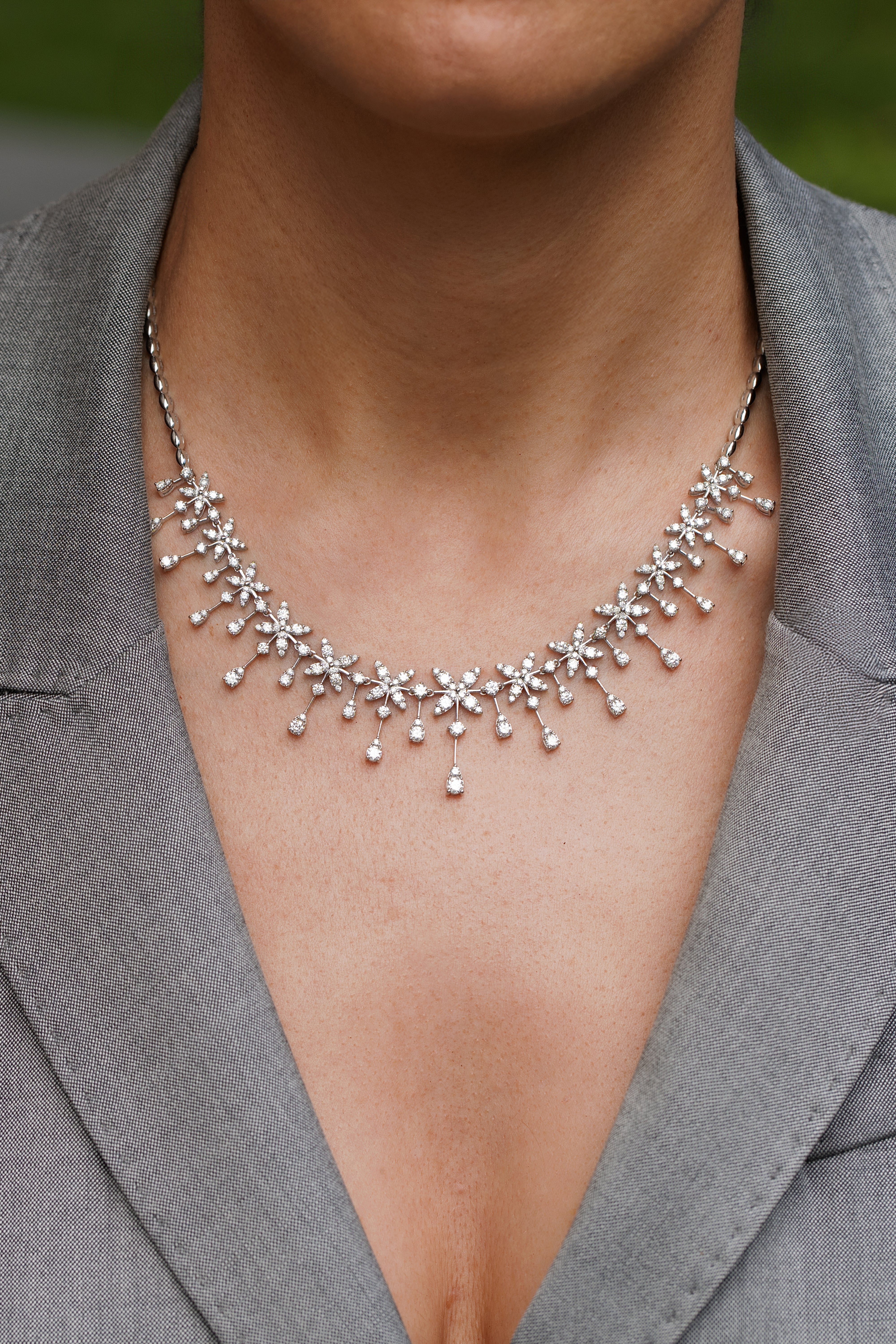 6.50 Carat Flower Motif Dangle Diamond Necklace