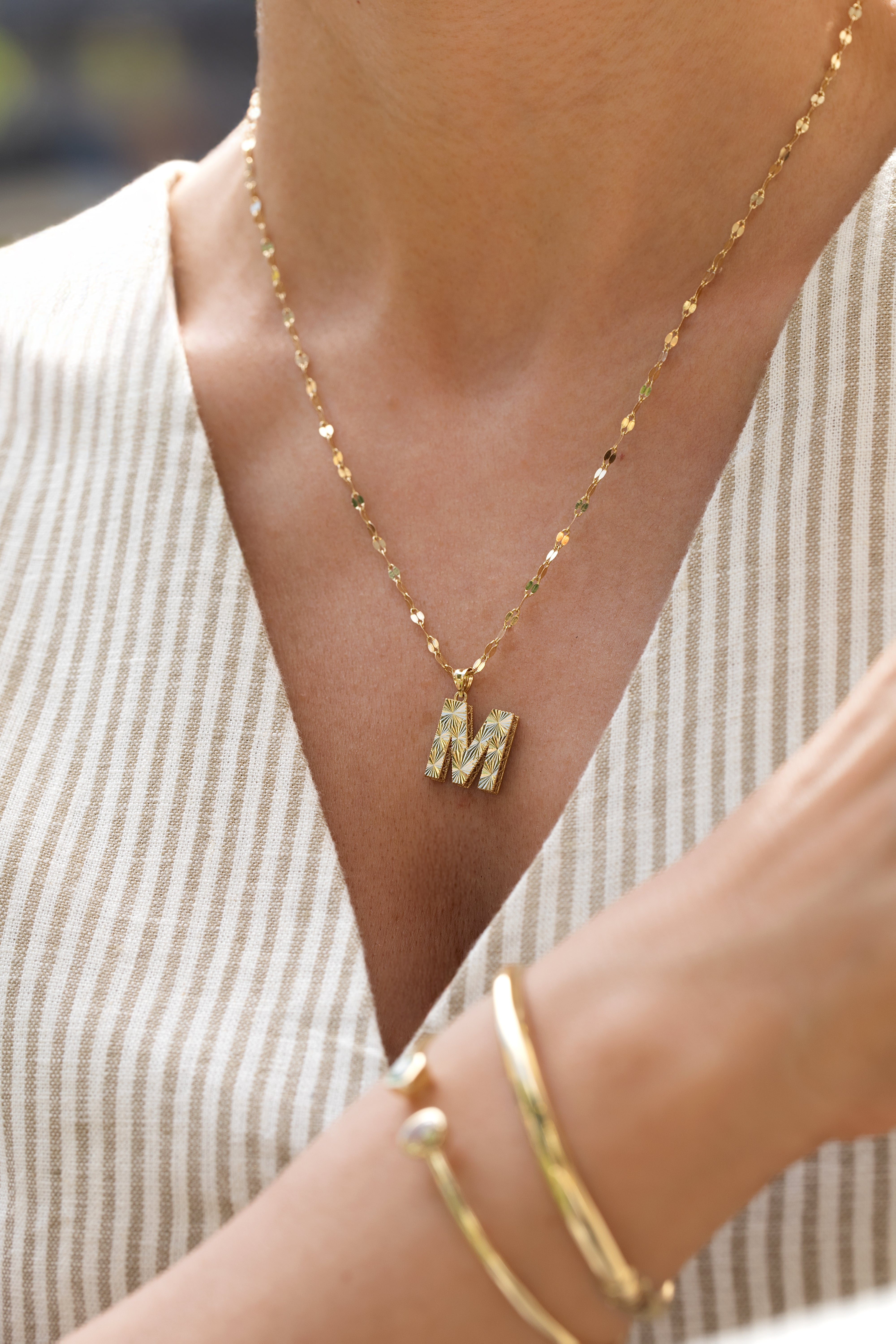 14 K Gold M Initial Necklace