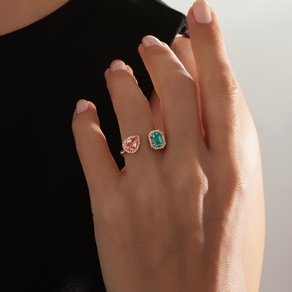 1.20 Karat Emerald & 1.10 Karat Damla Topaz & 0.20 Karat Yuvarlak Kesim Pırlanta Sen ve Ben Yüzük-RNF1305 | Renkli Taşlı Yüzükler | Ronaff Pırlanta | Tektaş Yüzük, Pırlanta Yüzük, Kolye, Küpe