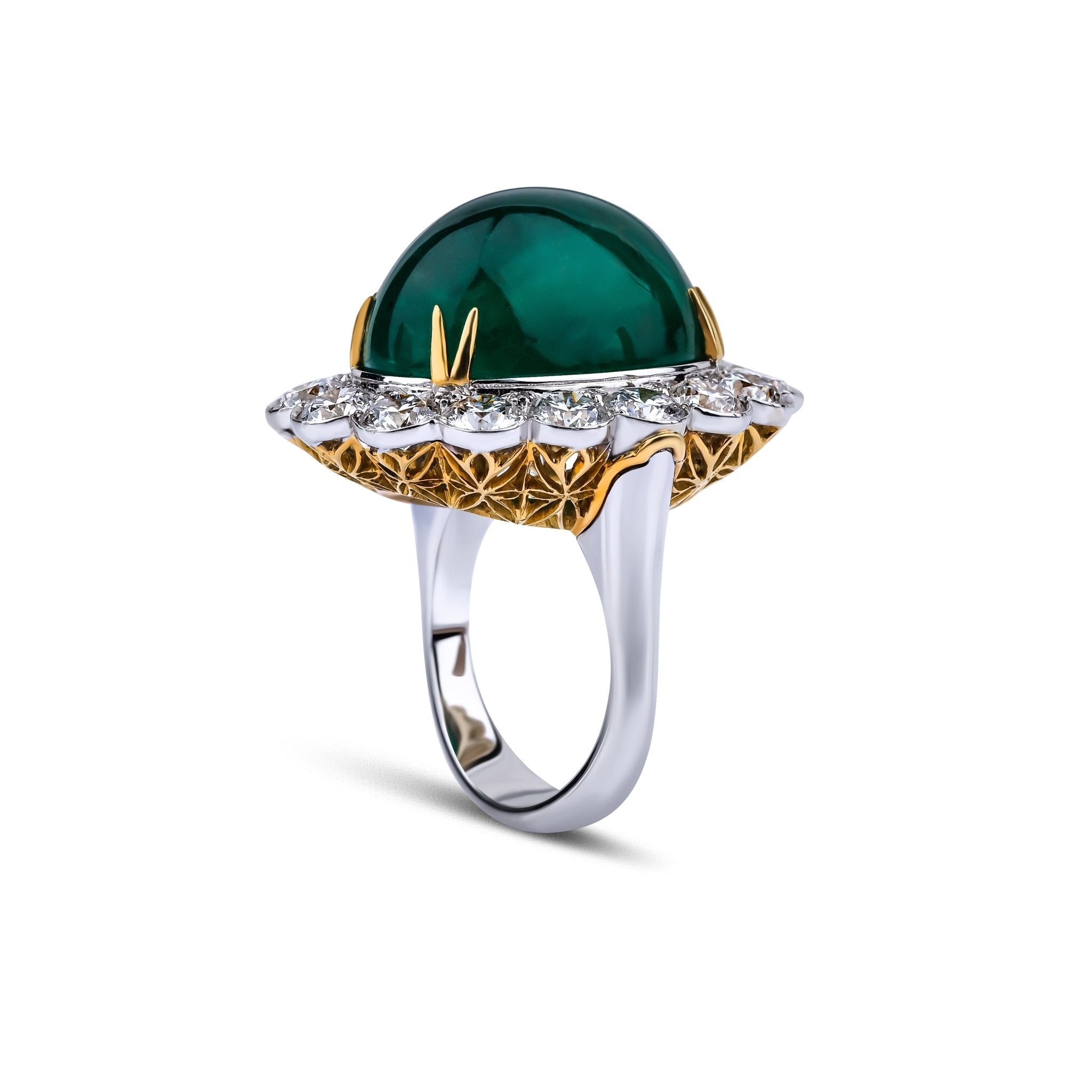 16.82 Karat Zümrüt Kapşon & 6.00 Karat Yuvarlak Pırlanta Özel Tasarım Yüzük - RNF0965 | Renkli Taşlı Yüzükler | Ronaff Pırlanta | Tektaş Yüzük, Pırlanta Yüzük, Kolye, Küpe