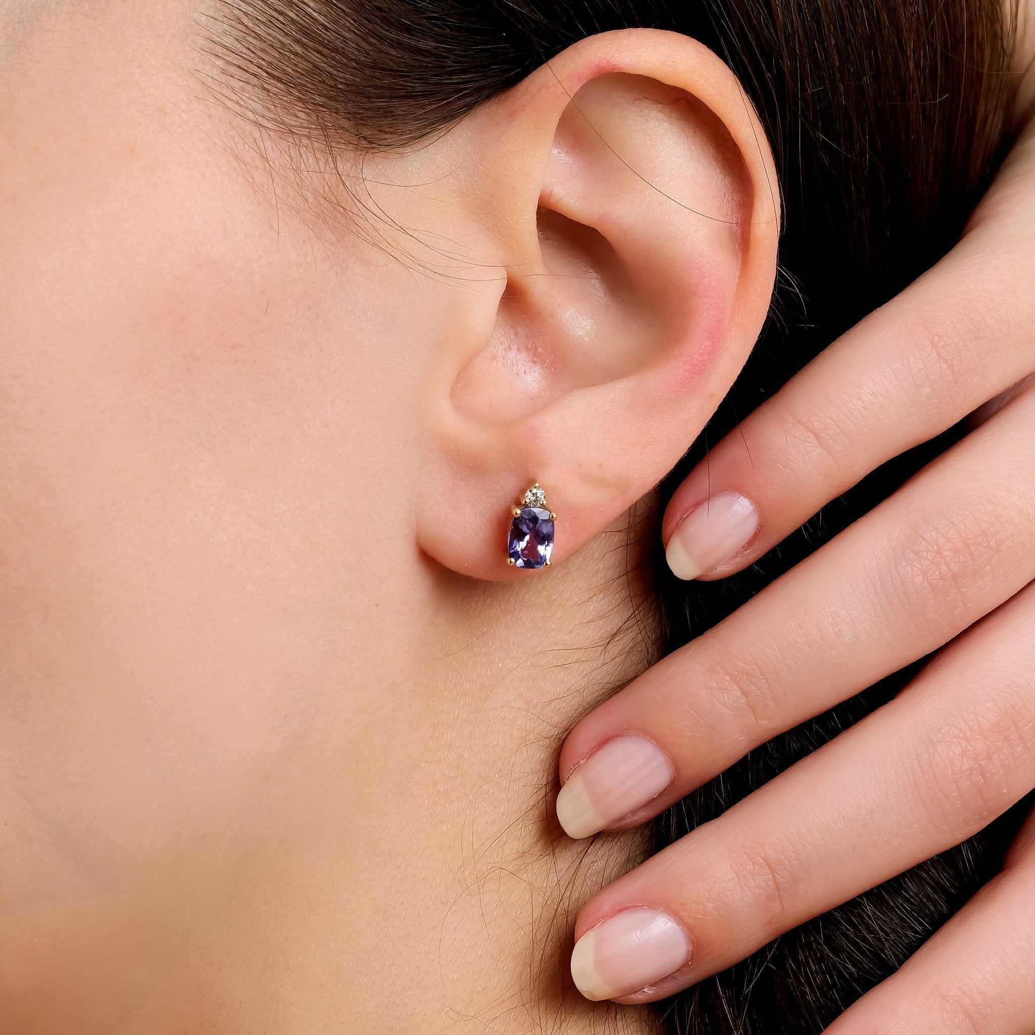 1.60 Karat Oval Tanzanit & 0.06 Karat Yuvarlak Kesim Pırlanta Küpe - RNF1034 | Renkli Taşlı Küpe | Ronaff Pırlanta | Tektaş Yüzük, Pırlanta Yüzük, Kolye, Küpe