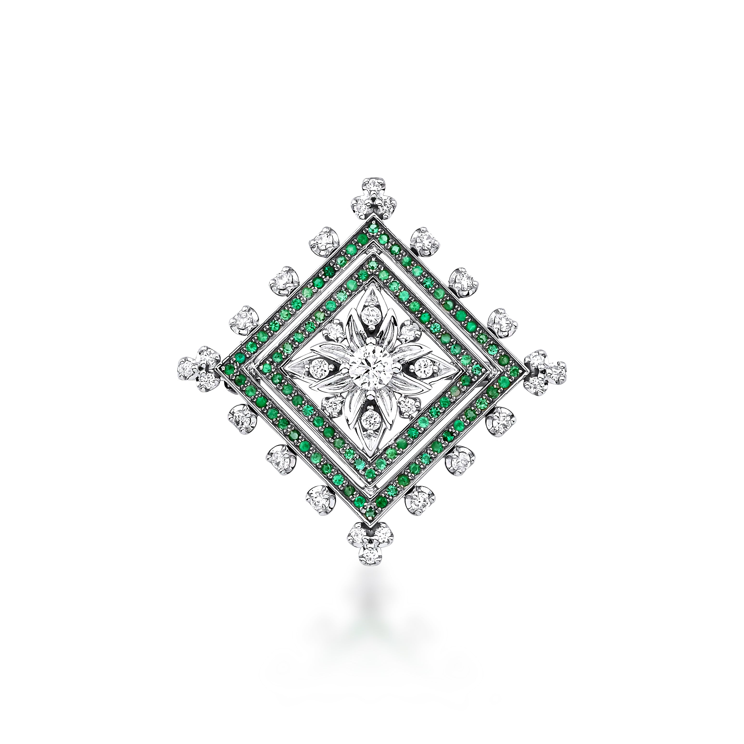 1.00 Karat Naturel Zümrüt & 0.70 Karat Pırlanta Özel Tasarım Broş-RNF1353 | Broş | Ronaff Pırlanta | Tektaş Yüzük, Pırlanta Yüzük, Kolye, Küpe