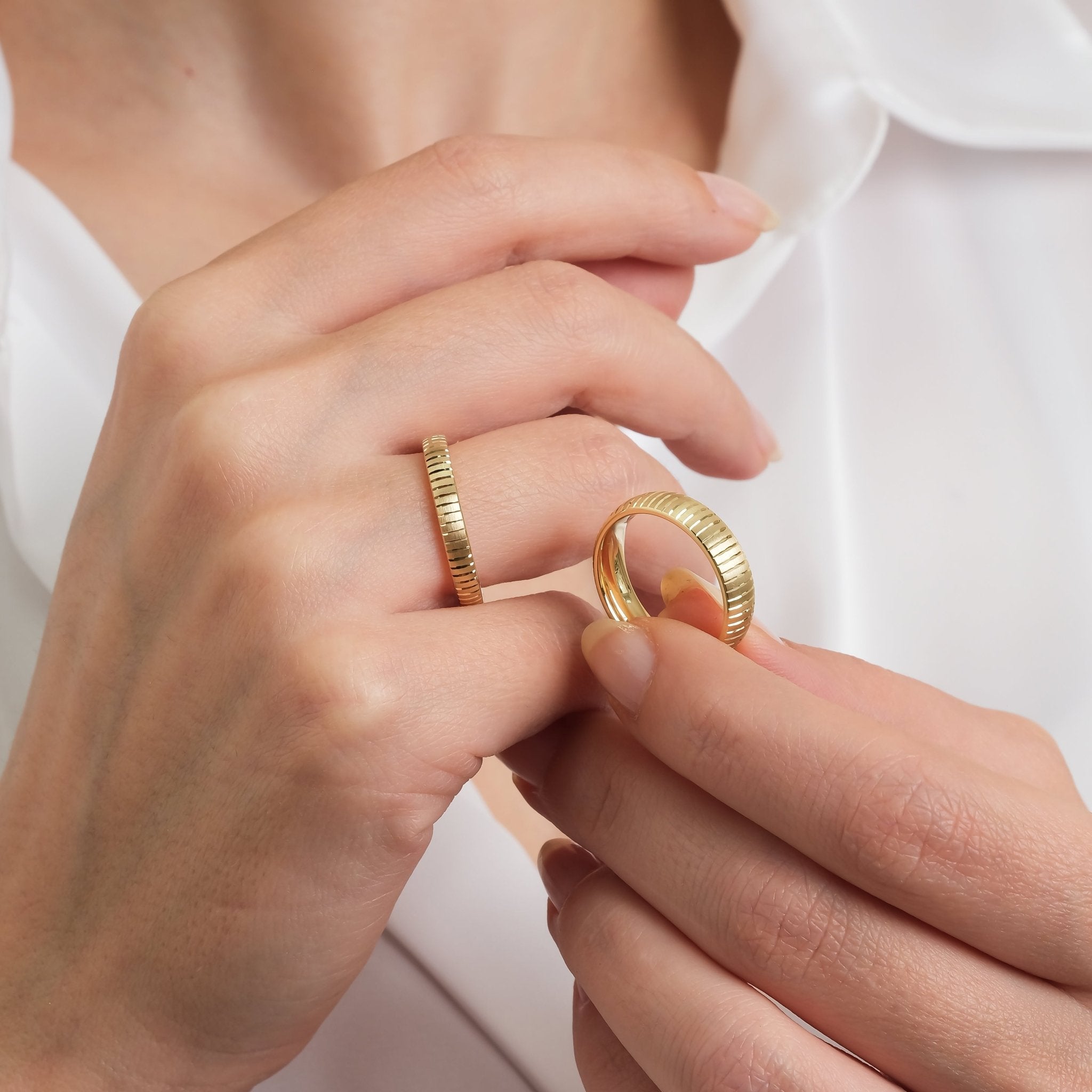 3 mm & 5 mm Çift Sarı Altın Bombeli Alyans - RNF1035 | Alyans | Ronaff Pırlanta | Tektaş Yüzük, Pırlanta Yüzük, Kolye, Küpe