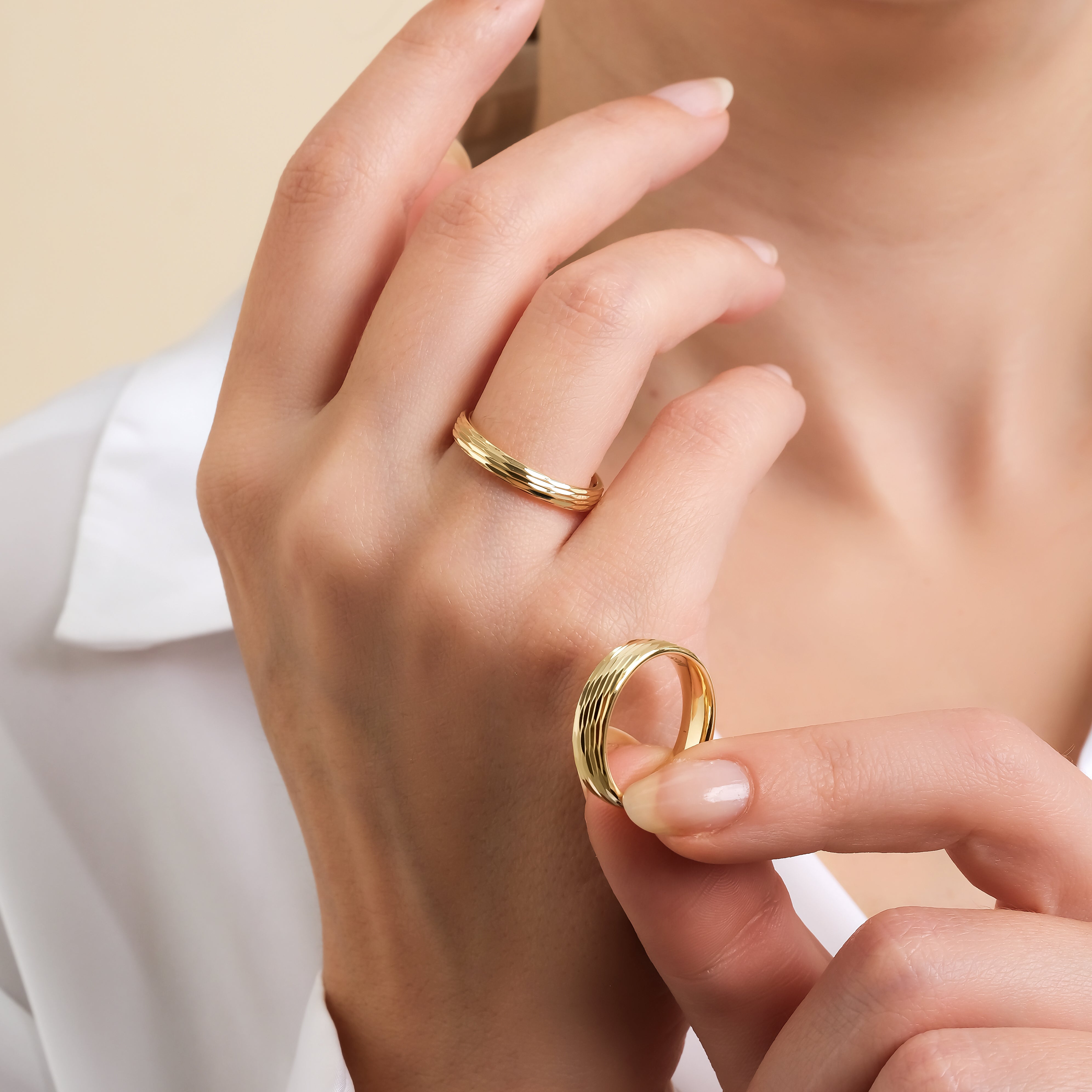 3 mm & 5 mm Çift Sarı Altın Bombeli Alyans - RNF1043 | Alyans | Ronaff Pırlanta | Tektaş Yüzük, Pırlanta Yüzük, Kolye, Küpe