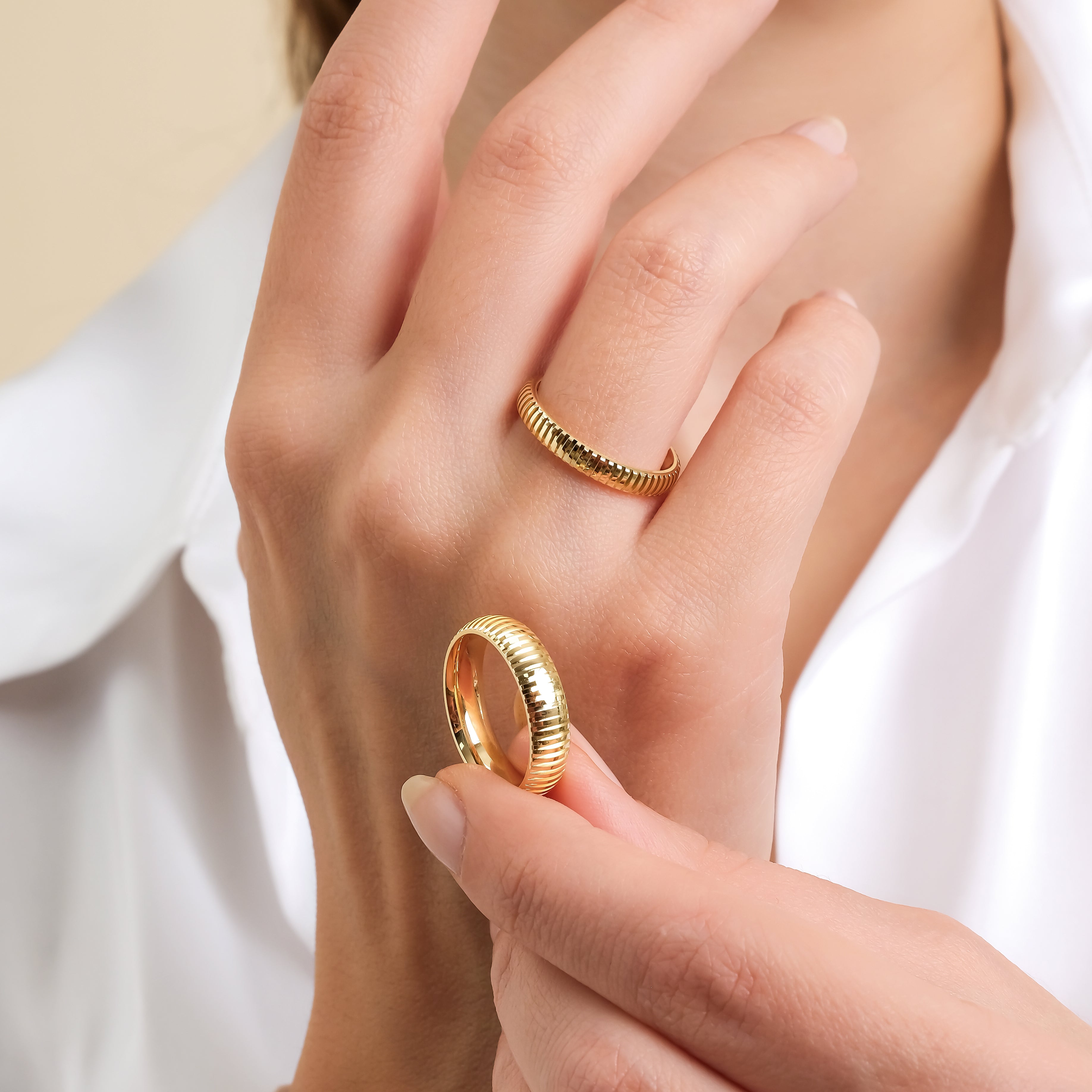 3 mm & 5 mm Çift Sarı Altın Bombeli Alyans - RNF1052 | Alyans | Ronaff Pırlanta | Tektaş Yüzük, Pırlanta Yüzük, Kolye, Küpe