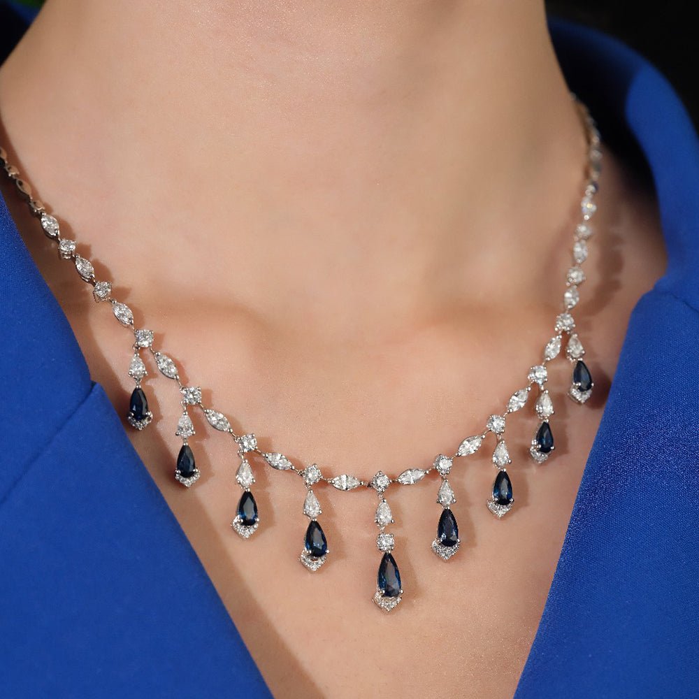 7.20 Karat Safir & 6.80 Karat Pırlanta Özel Tasarım Gerdanlık - RNF0959 | Gerdanlık | Ronaff Pırlanta | Tektaş Yüzük, Pırlanta Yüzük, Kolye, Küpe