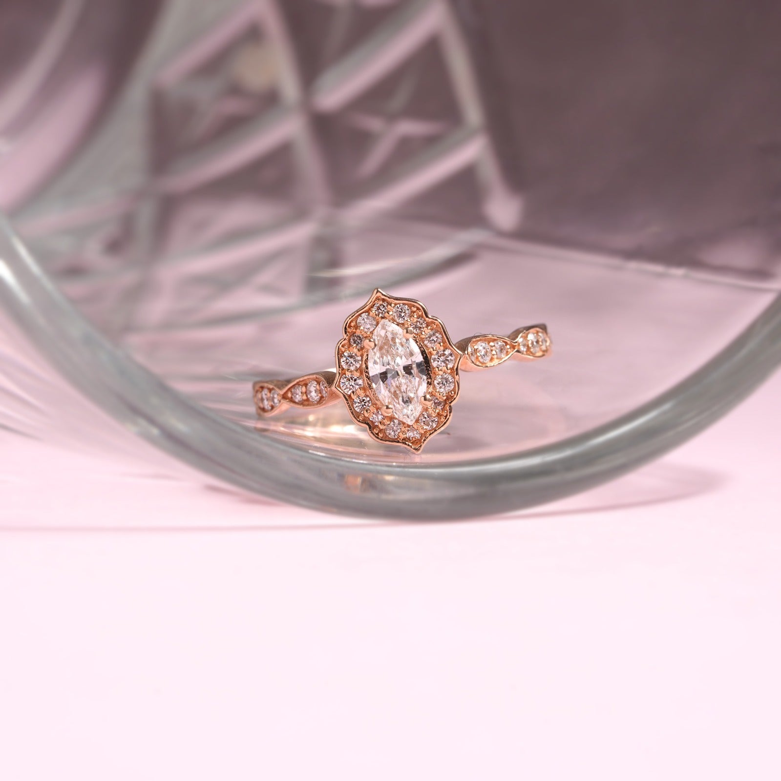 0.40 Carat Markiz 0.20 Carat Kenar Round Cut Vintage Diamond Ring-RNF1419