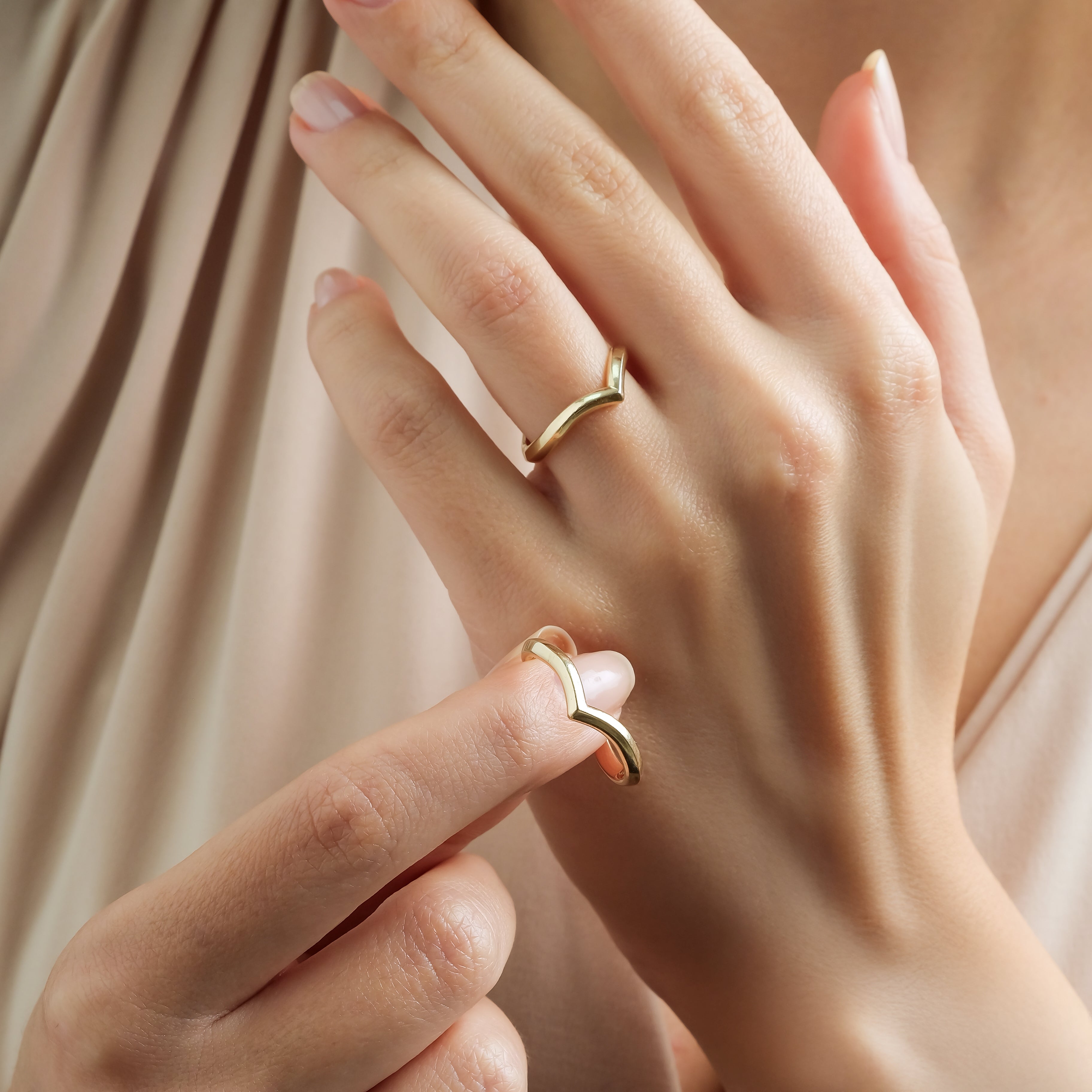 3 mm 4 mm Double Yellow Gold Special Design Wedding Ring-RNF1361