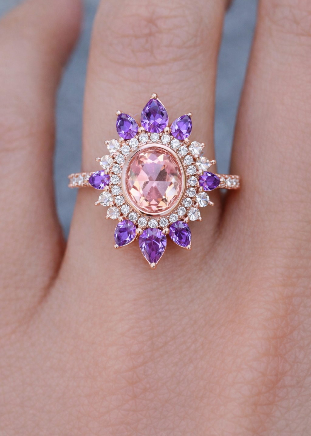 1.20 Karat Morganit & 1.60 Karat Ametist Pırlanta Yüzük RNF1474 | Renkli Taşlı Yüzük | Ronaff Pırlanta | Tektaş Yüzük, Pırlanta Yüzük, Kolye, Küpe