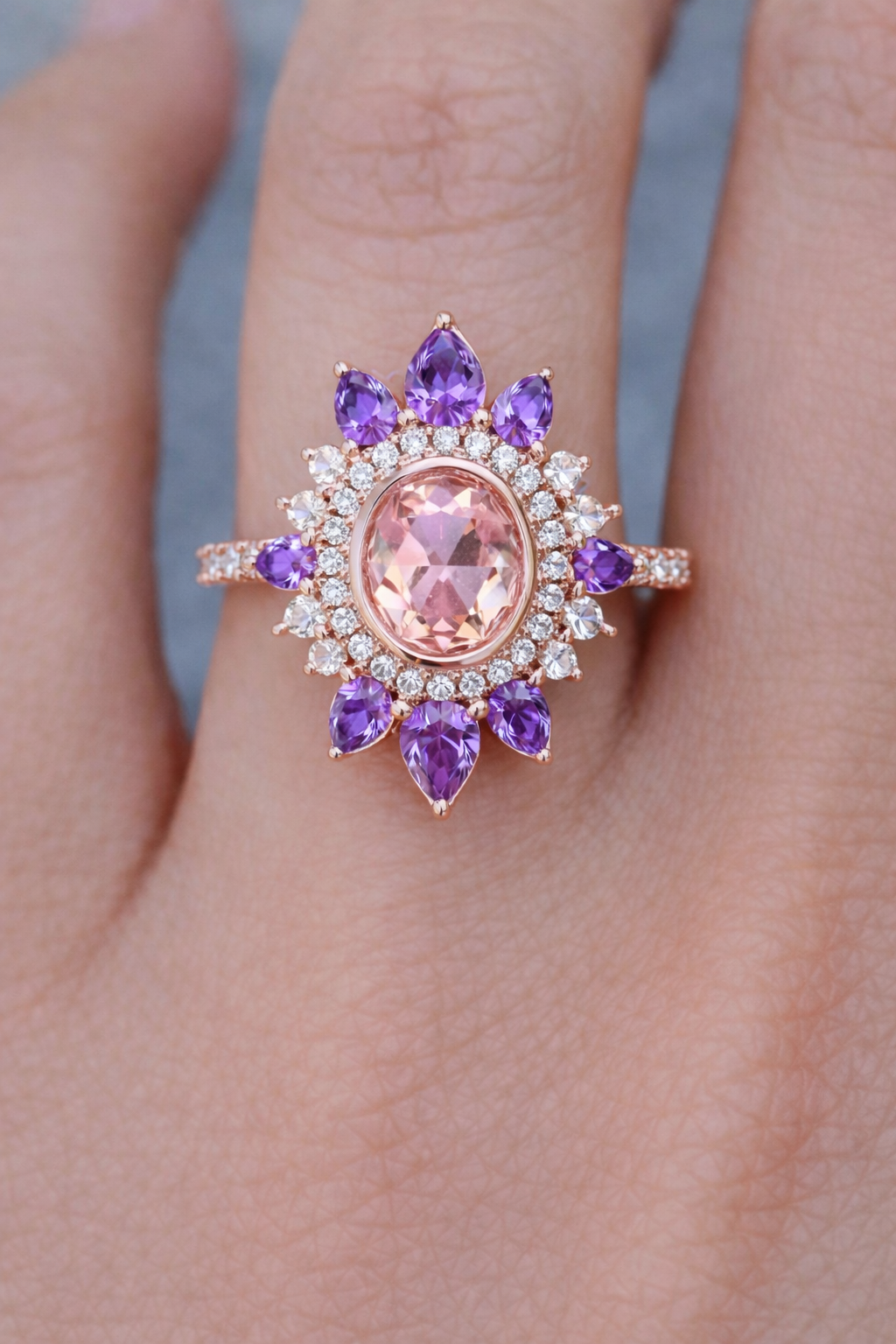 1.20 Karat Morganit & 1.60 Karat Ametist Pırlanta Yüzük RNF1474 | Renkli Taşlı Yüzük | Ronaff Pırlanta | Tektaş Yüzük, Pırlanta Yüzük, Kolye, Küpe