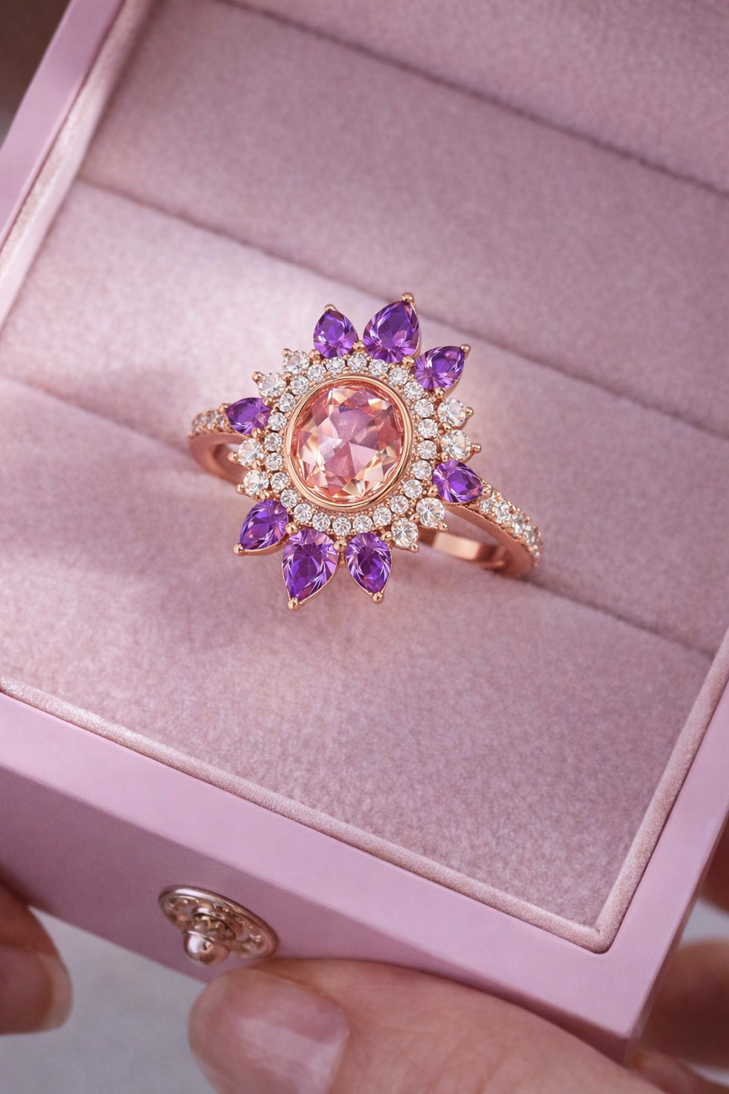 1.20 Karat Morganit & 1.60 Karat Ametist Pırlanta Yüzük RNF1474 | Renkli Taşlı Yüzük | Ronaff Pırlanta | Tektaş Yüzük, Pırlanta Yüzük, Kolye, Küpe