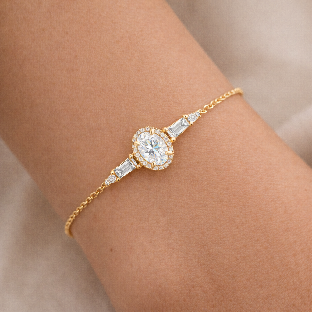 0.70 Karat GIA/HRD Sertifikalı Oval Halo Baget Pırlanta Bileklik RNF1453 | altın | Ronaff Pırlanta | Tektaş Yüzük, Pırlanta Yüzük, Kolye, Küpe