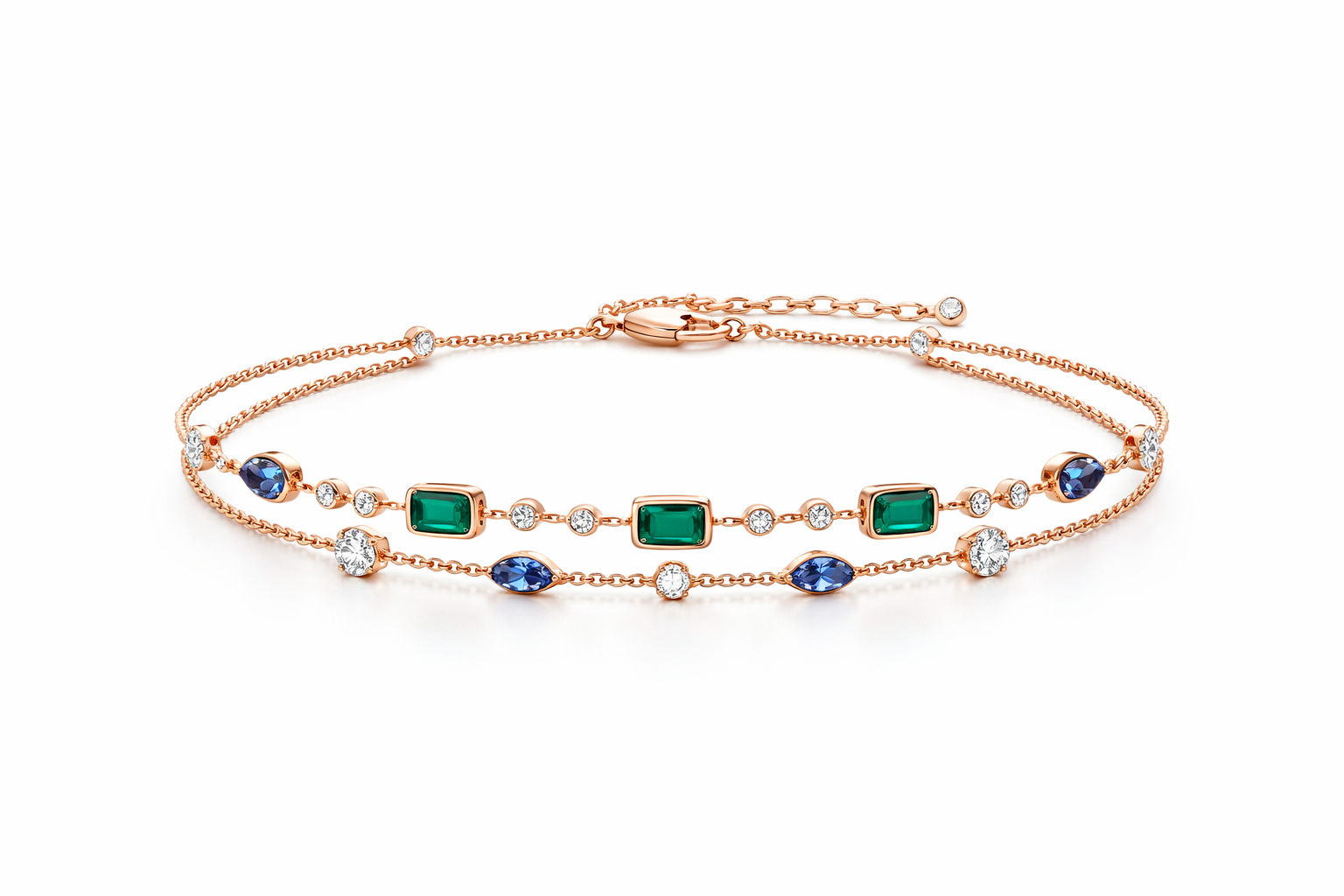 Zümrüt ve Safir Taşlı Pırlanta Bileklik RNF1462 | Altın Bileklik | Ronaff Pırlanta | Tektaş Yüzük, Pırlanta Yüzük, Kolye, Küpe