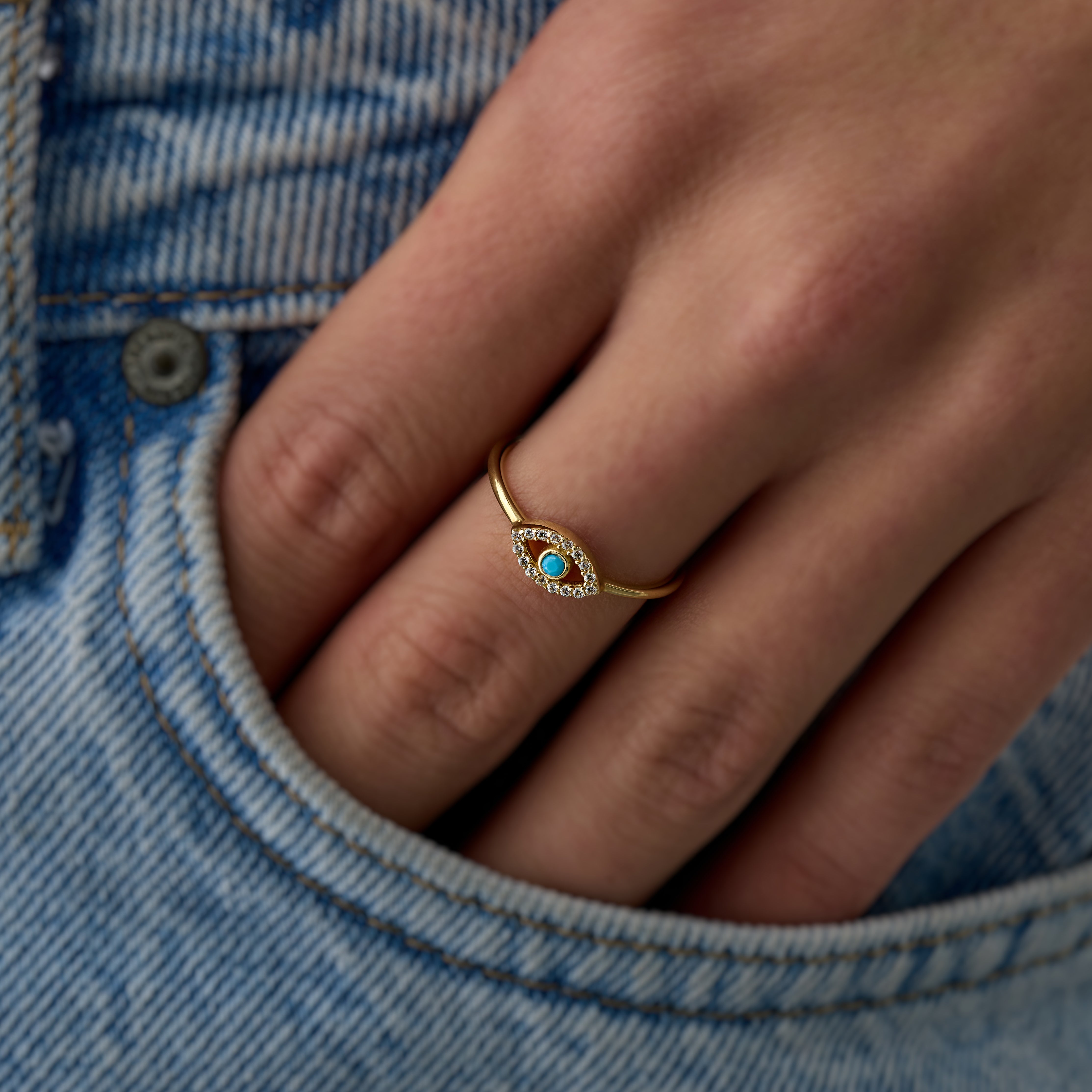 14 Ayar Minimal Nazar Boncuklu Pırlantalı Altın Yüzük RG025 | altın | Ronaff Pırlanta | Tektaş Yüzük, Pırlanta Yüzük, Kolye, Küpe