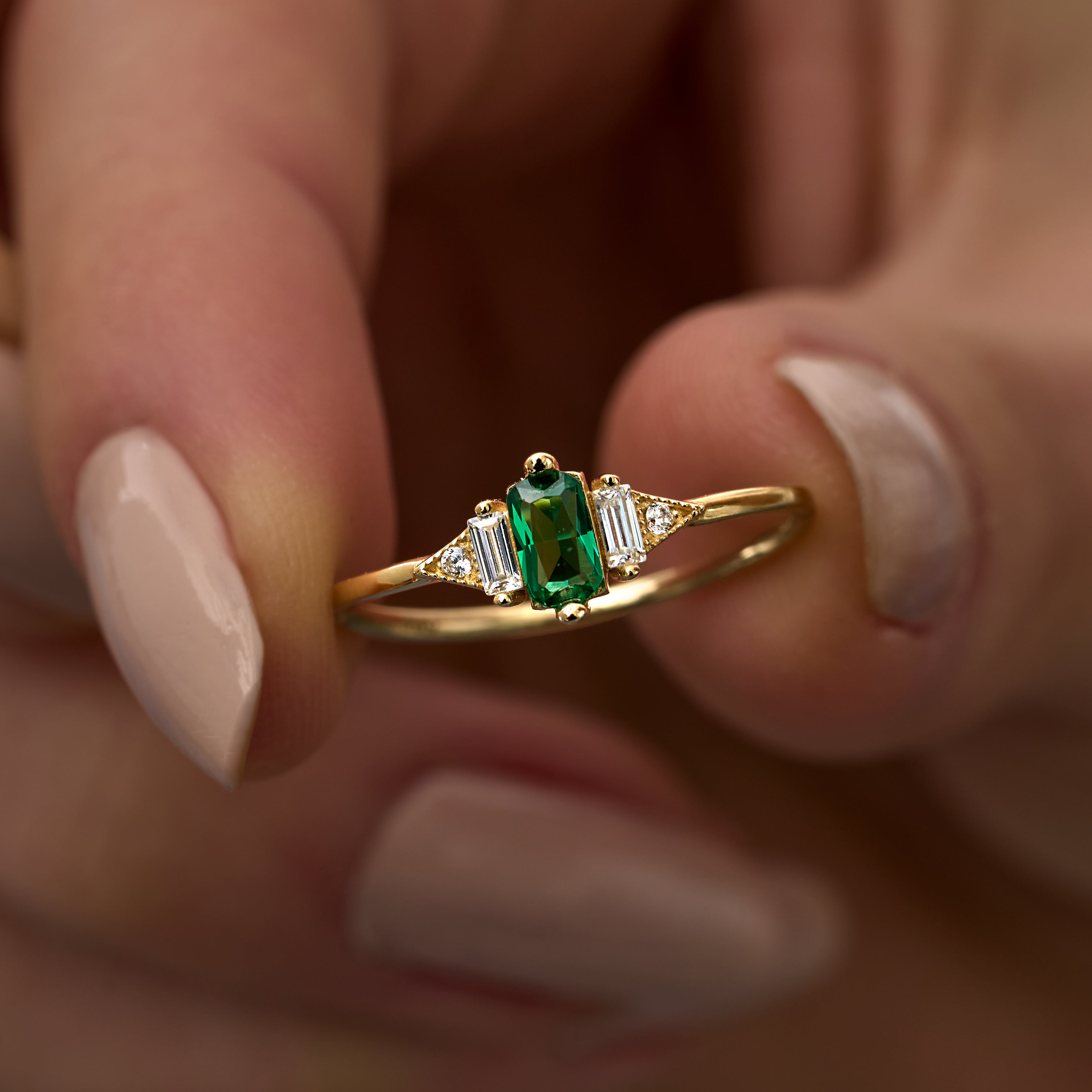 14 Ayar Altın Zümrüt Baget Kesim Pırlanta Yüzük RG038 | altın | Ronaff Pırlanta | Tektaş Yüzük, Pırlanta Yüzük, Kolye, Küpe