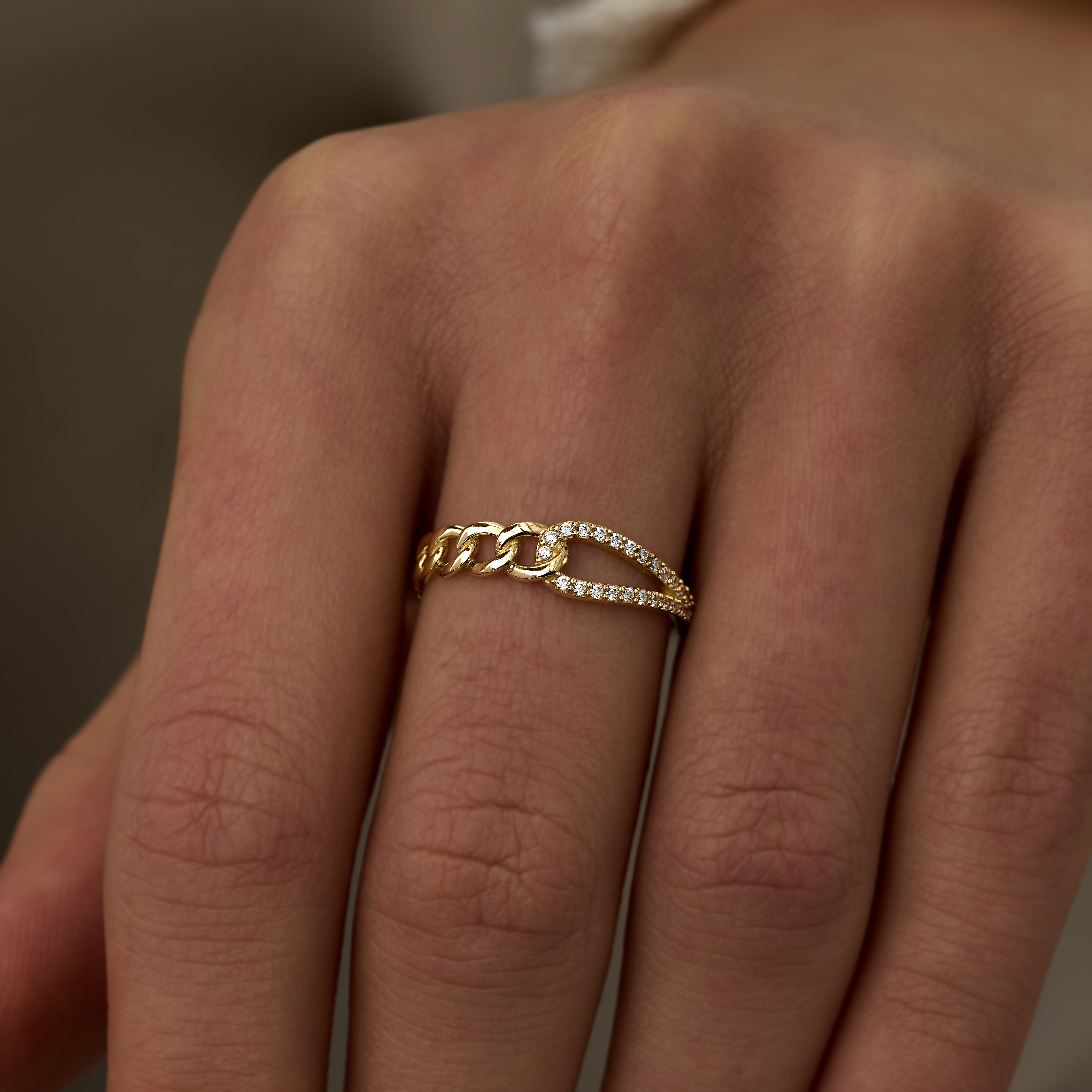 14 Ayar Altın Zincir Formlu Pırlantalı Yüzük RG068 | altın | Ronaff Pırlanta | Tektaş Yüzük, Pırlanta Yüzük, Kolye, Küpe