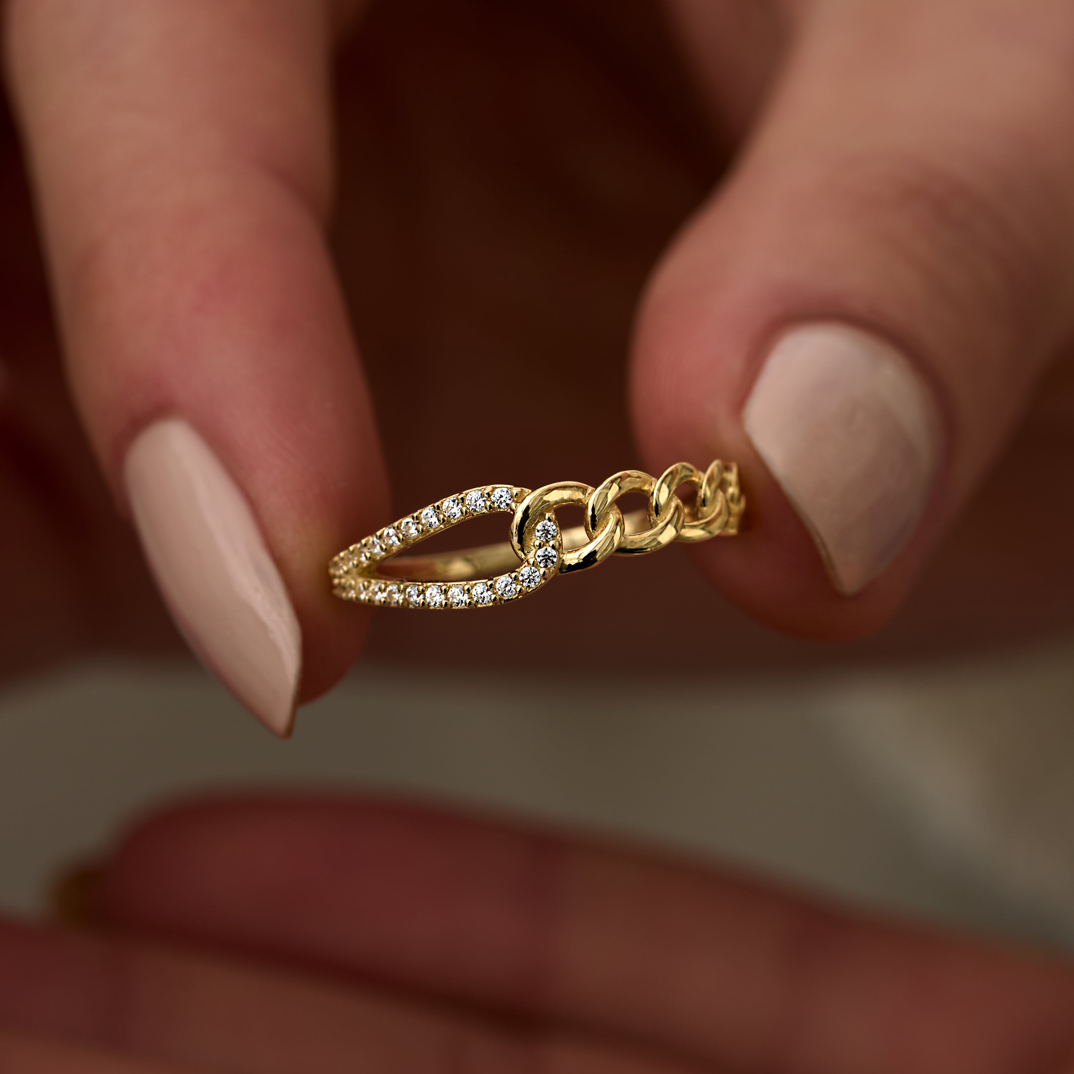 14 Ayar Altın Zincir Formlu Pırlantalı Yüzük RG068 | altın | Ronaff Pırlanta | Tektaş Yüzük, Pırlanta Yüzük, Kolye, Küpe