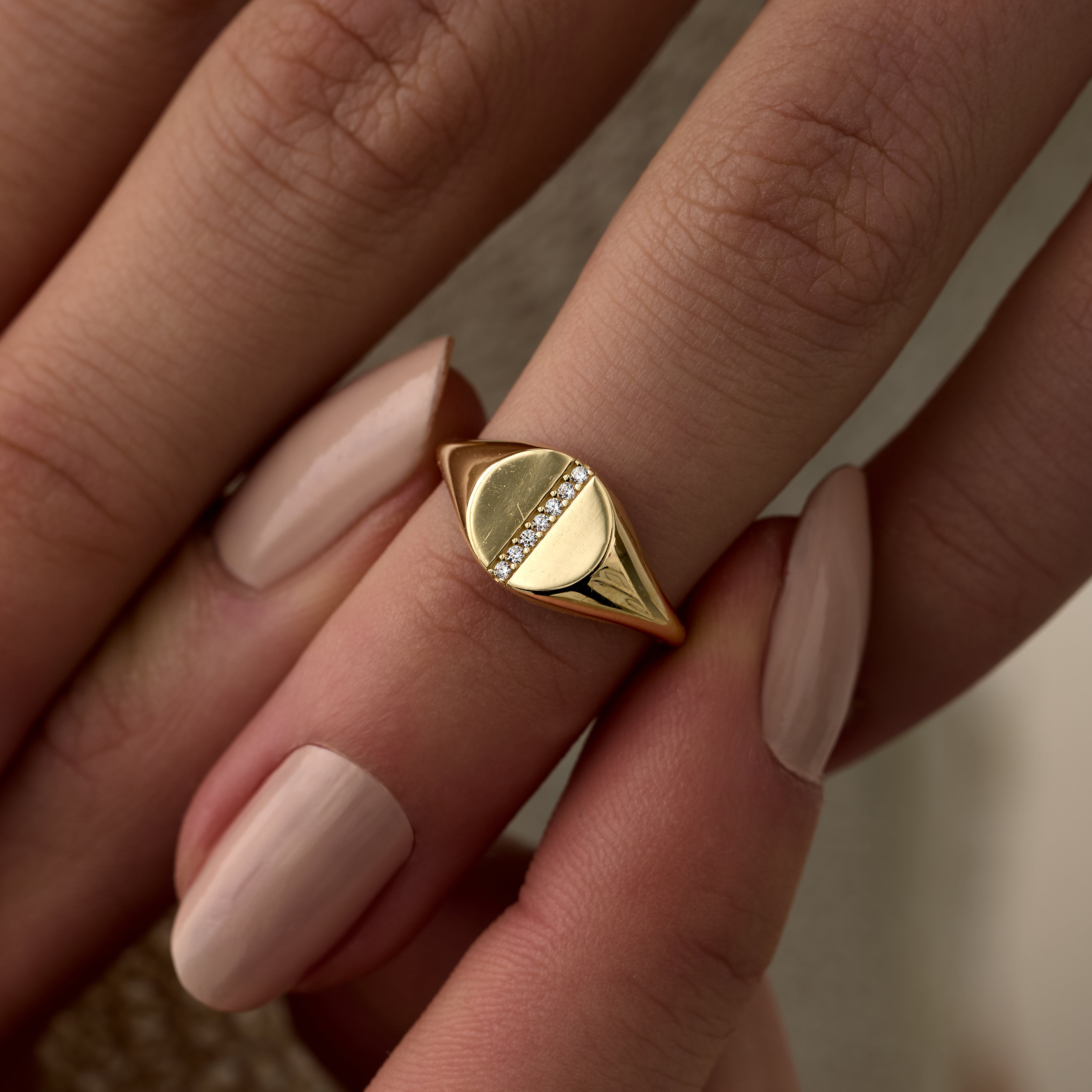 14 K Gold Şerit Detailed Diamond Ring