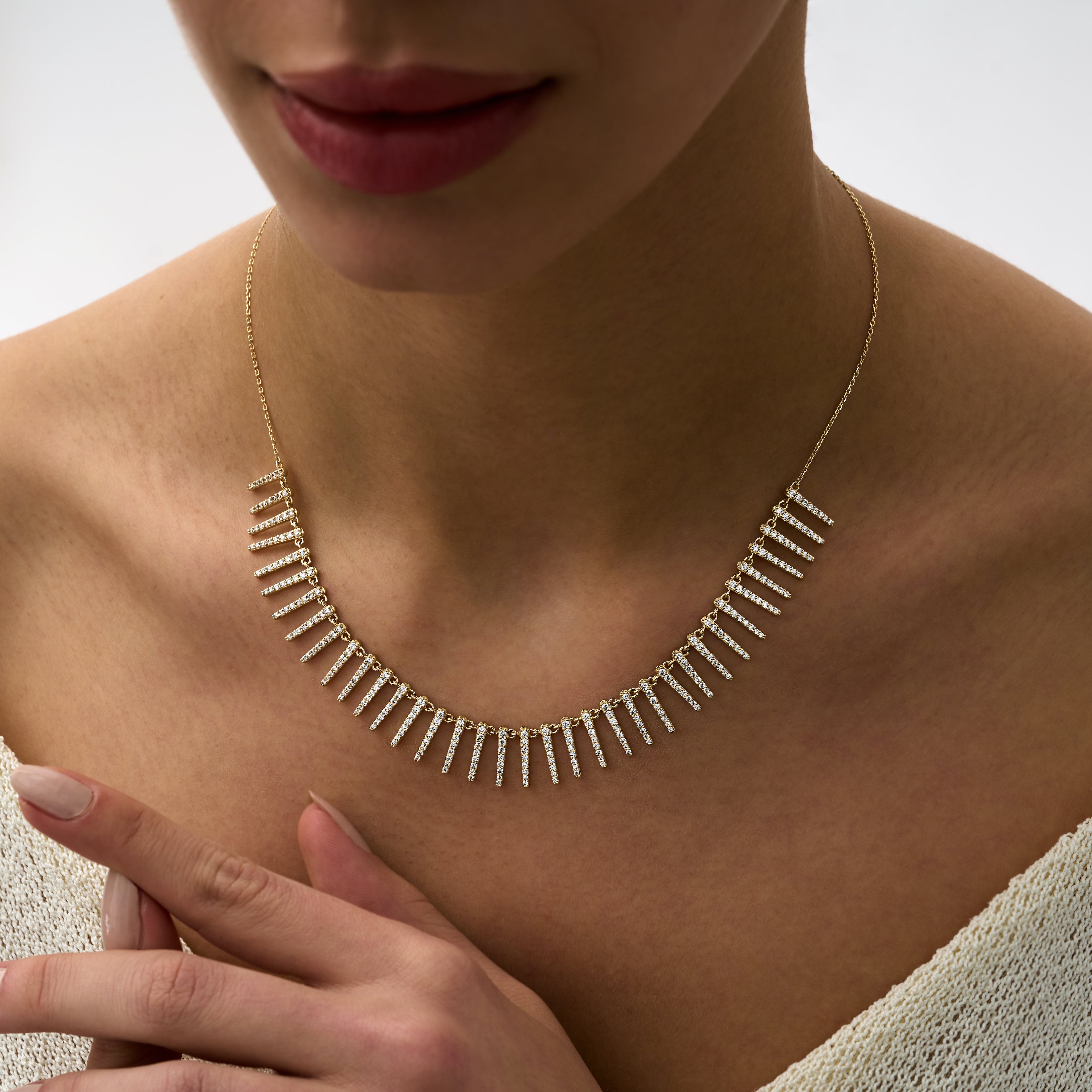 14 Ayar Altın Işıltılı Pırlanta Şerit Kolye RG050 | altın | Ronaff Pırlanta | Tektaş Yüzük, Pırlanta Yüzük, Kolye, Küpe