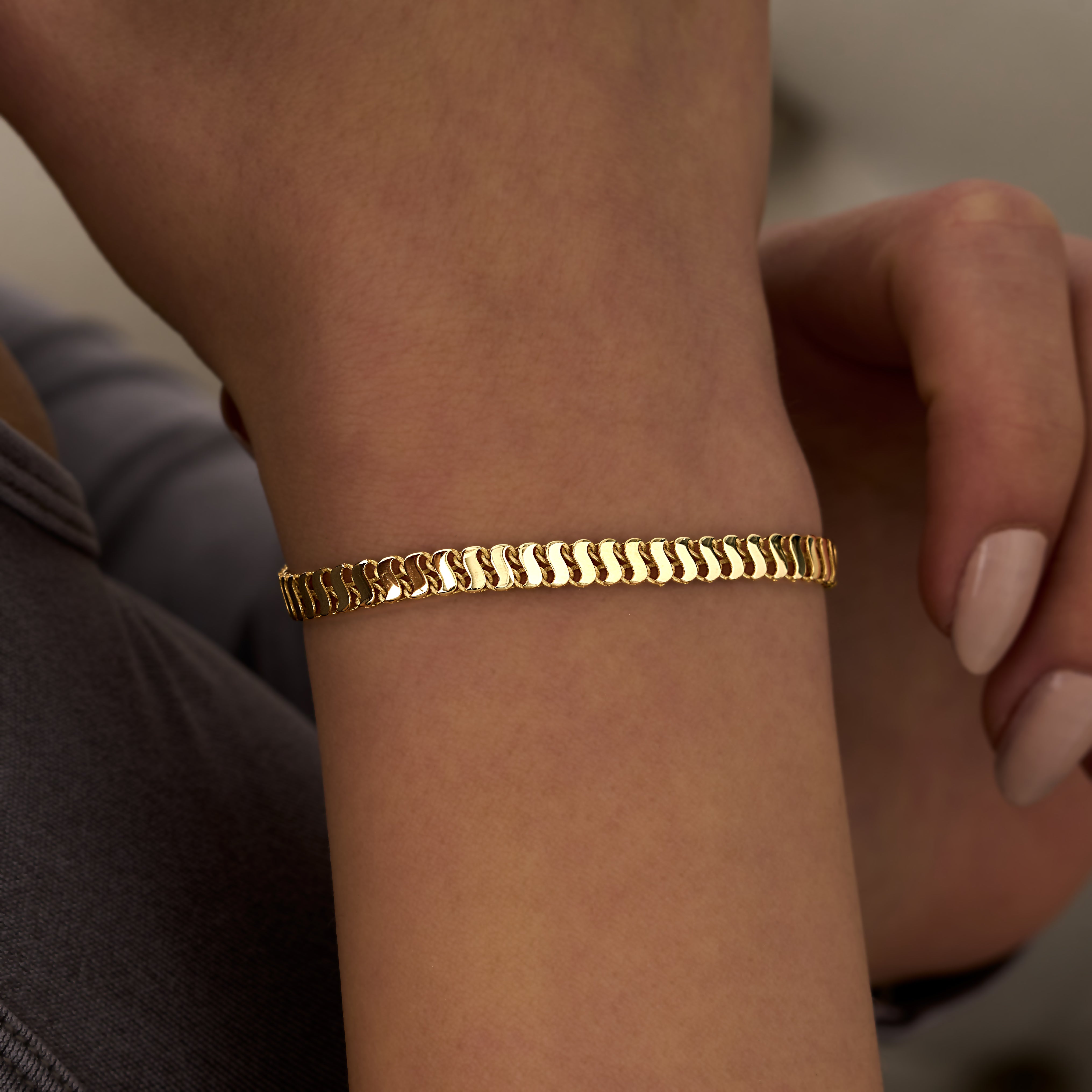 14 Ayar Altın Dalga Desenli Bileklik RG090 | altın | Ronaff Pırlanta | Tektaş Yüzük, Pırlanta Yüzük, Kolye, Küpe