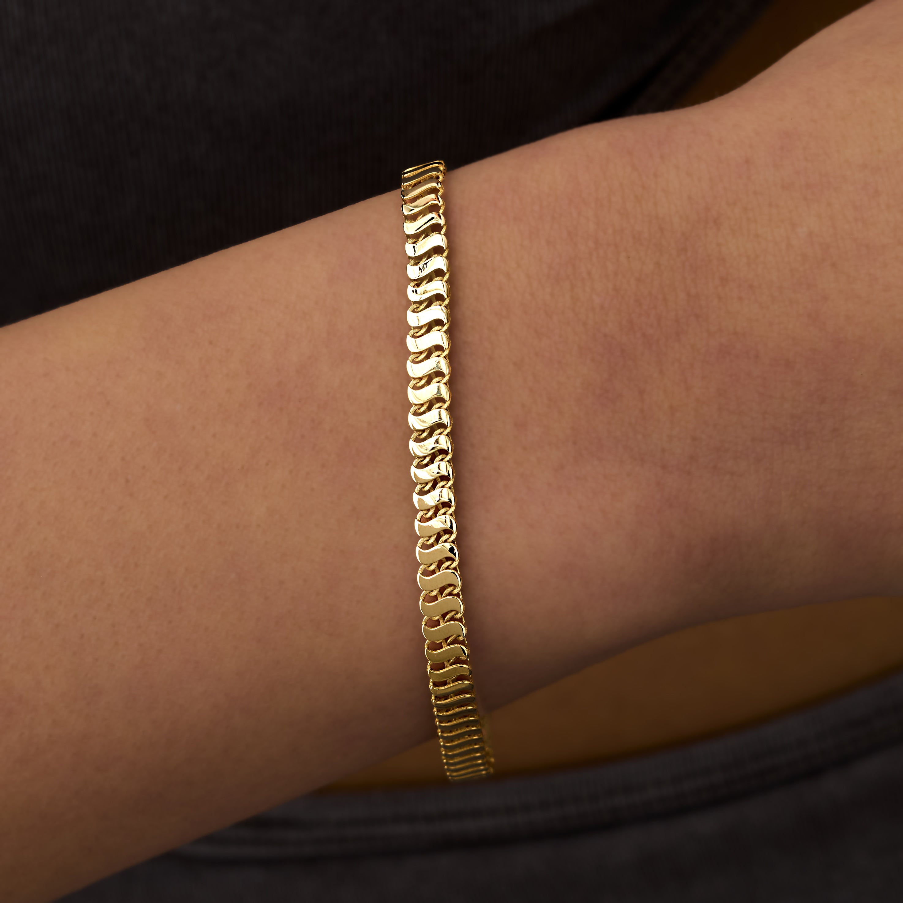 14 Ayar Altın Dalga Desenli Bileklik RG090 | altın | Ronaff Pırlanta | Tektaş Yüzük, Pırlanta Yüzük, Kolye, Küpe