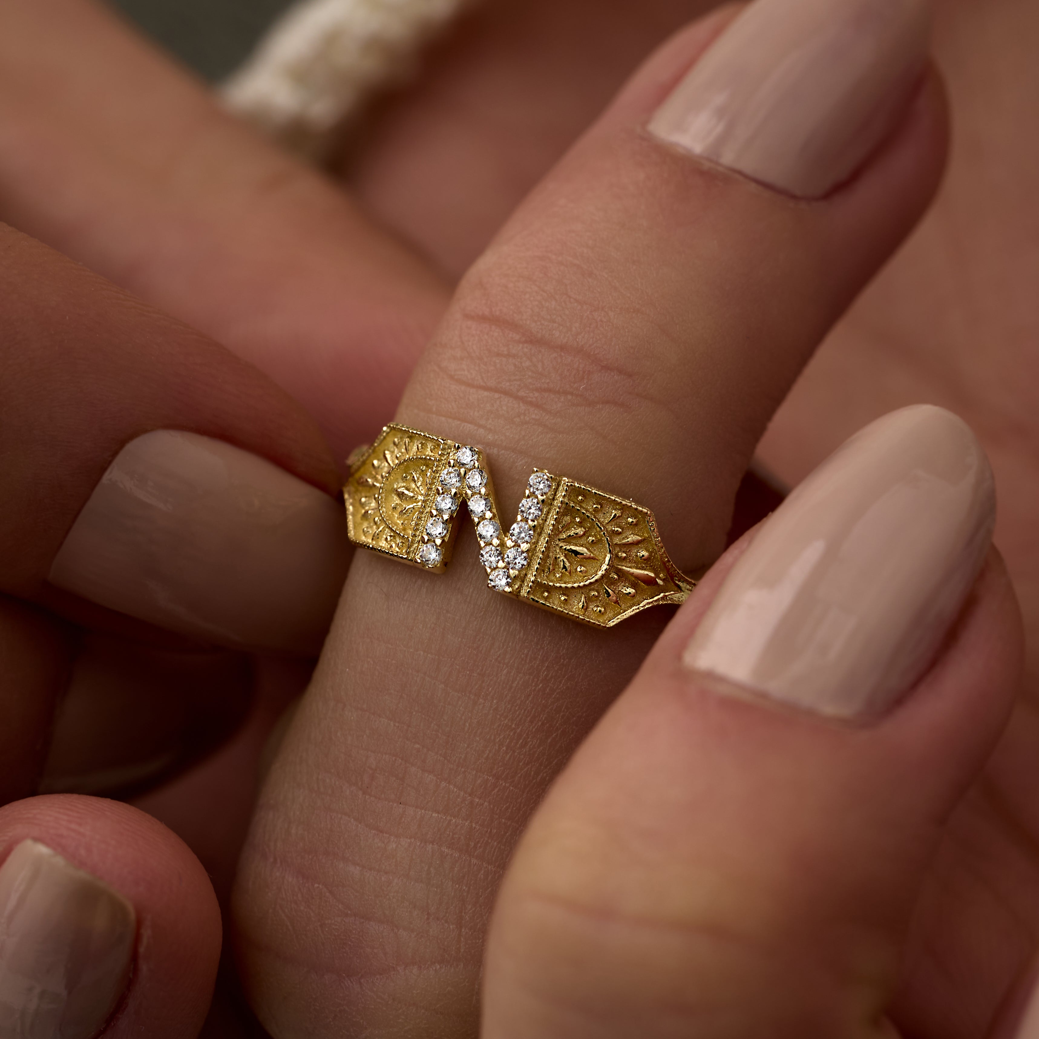 14 Ayar Vintage N Harf Pırlanta Yüzük RG044 | altın | Ronaff Pırlanta | Tektaş Yüzük, Pırlanta Yüzük, Kolye, Küpe