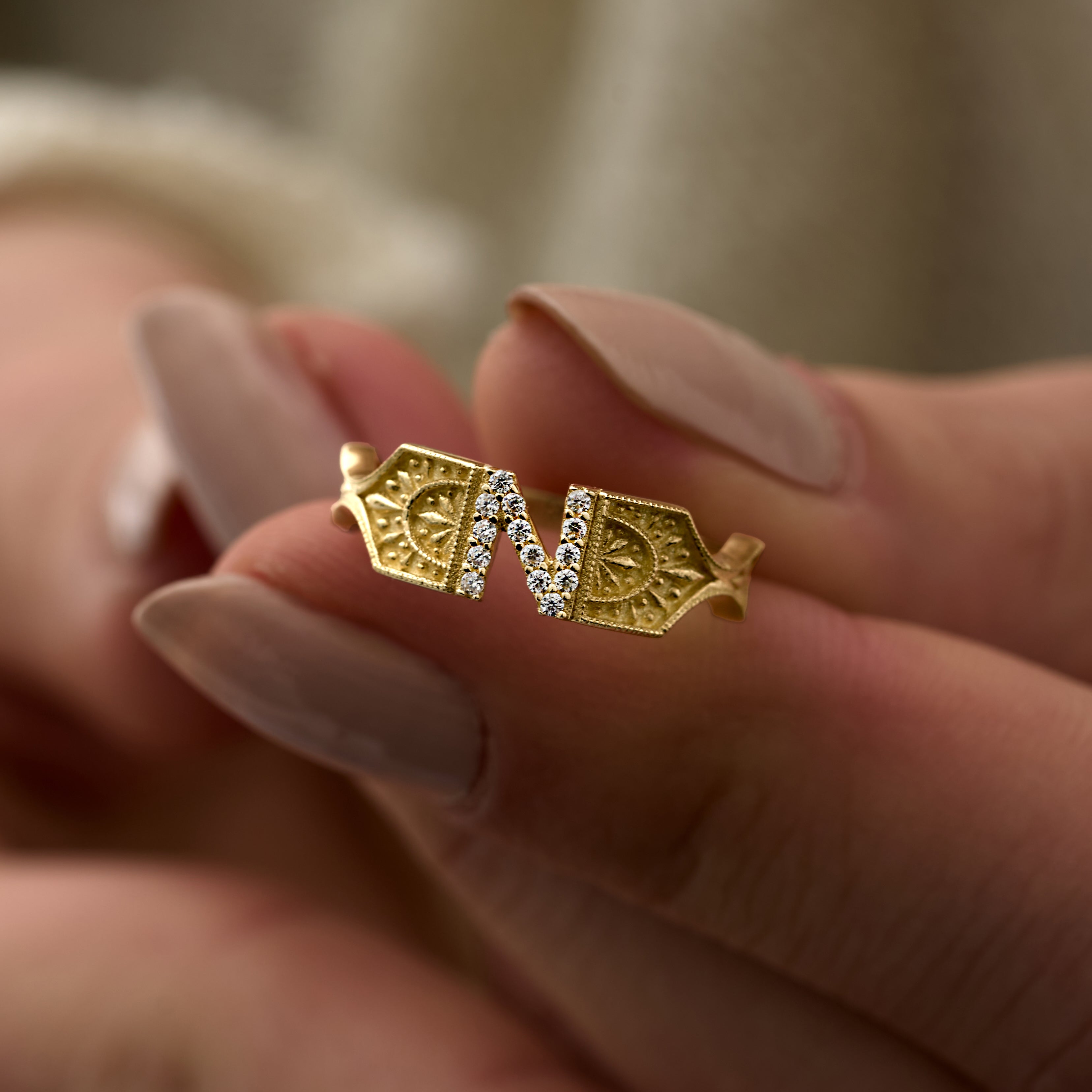 14 Ayar Vintage N Harf Pırlanta Yüzük RG044 | altın | Ronaff Pırlanta | Tektaş Yüzük, Pırlanta Yüzük, Kolye, Küpe