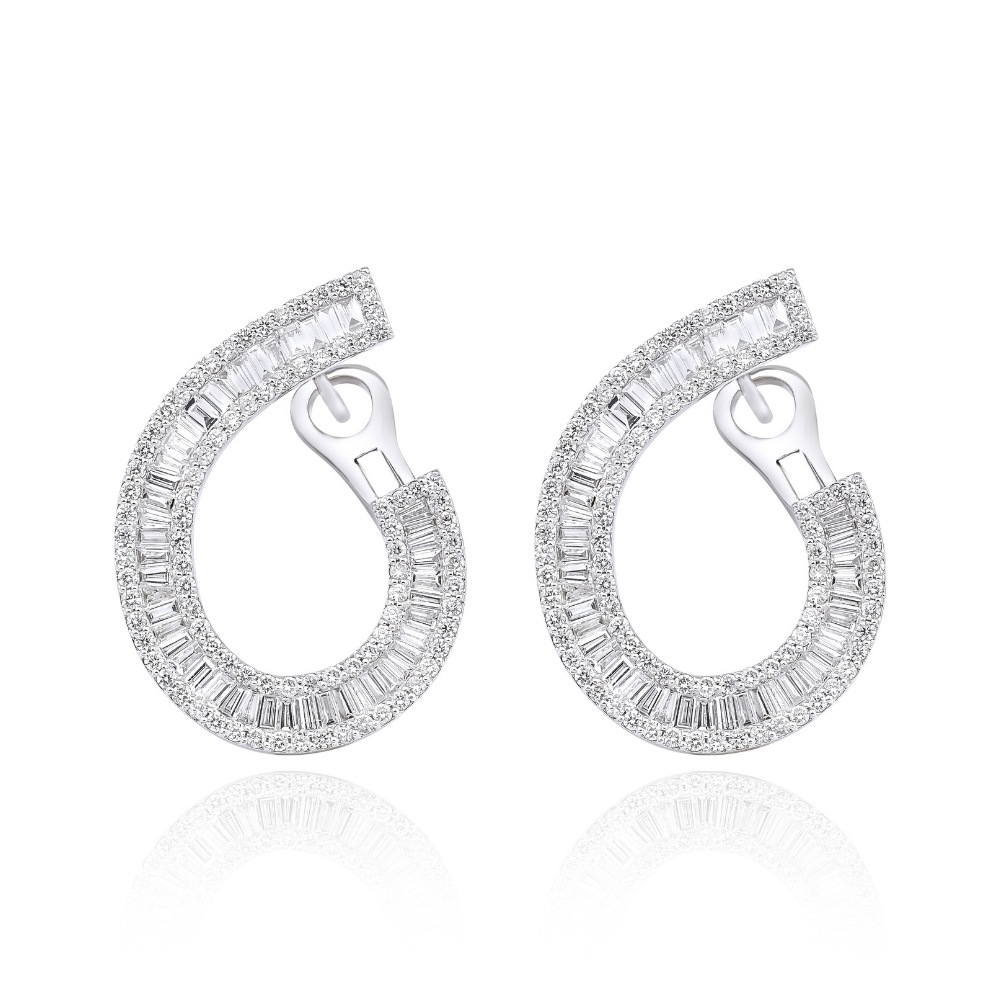 3.00 Karat Baget & 0.55 Karat Yuvarlak Pırlanta Tasarım Küpe-RNF1366 | Pırlanta Küpe | Ronaff Pırlanta | Tektaş Yüzük, Pırlanta Yüzük, Kolye, Küpe