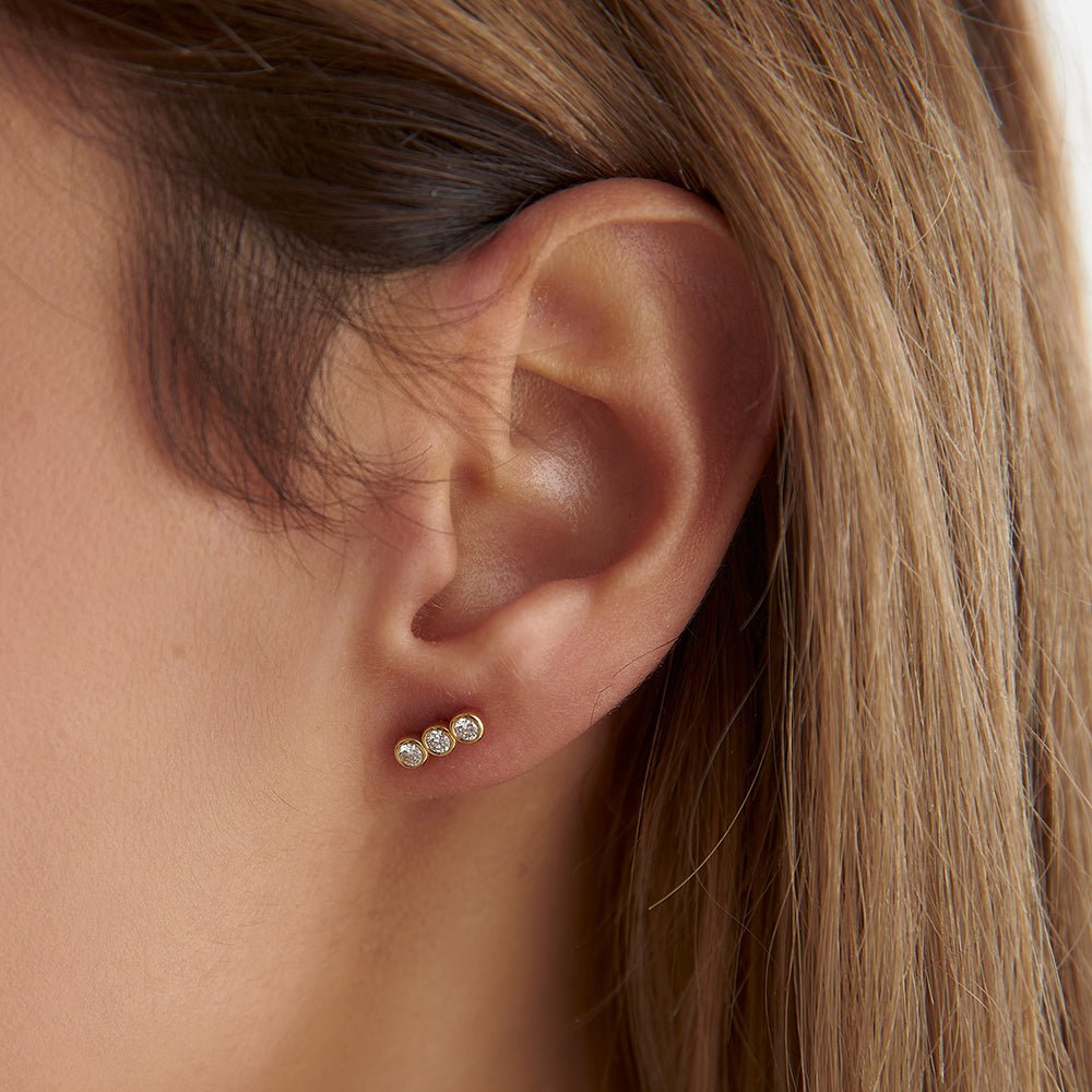 0.09 Karat Yuvarlak Kesim Üç Taşlı Küpe - RNF0853 | Pırlanta Küpe | Ronaff Pırlanta | Tektaş Yüzük, Pırlanta Yüzük, Kolye, Küpe