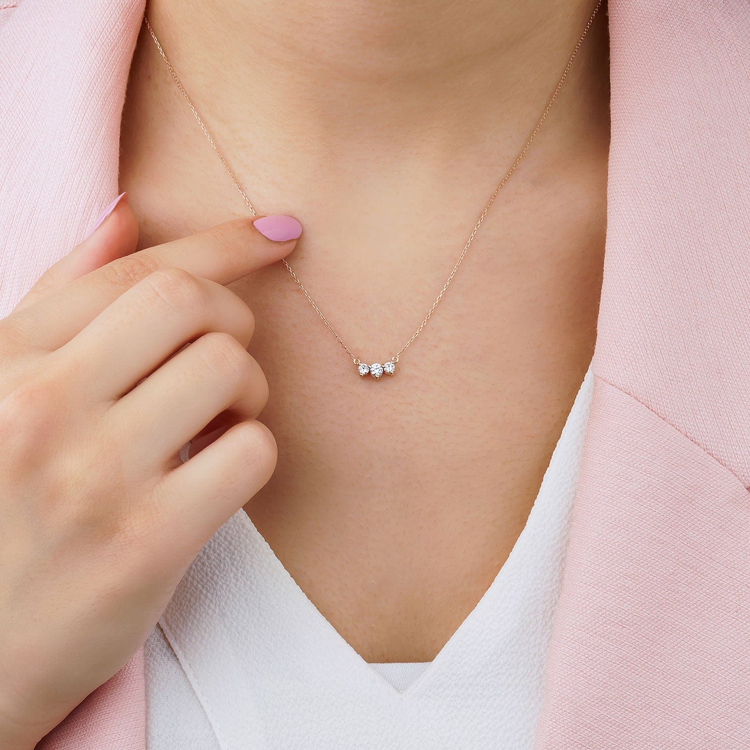 0.22 Karat Pırlanta Üçtaş Mini Kolye - RNF0327 | Pırlanta Kolye | Ronaff Pırlanta | Tektaş Yüzük, Pırlanta Yüzük, Kolye, Küpe