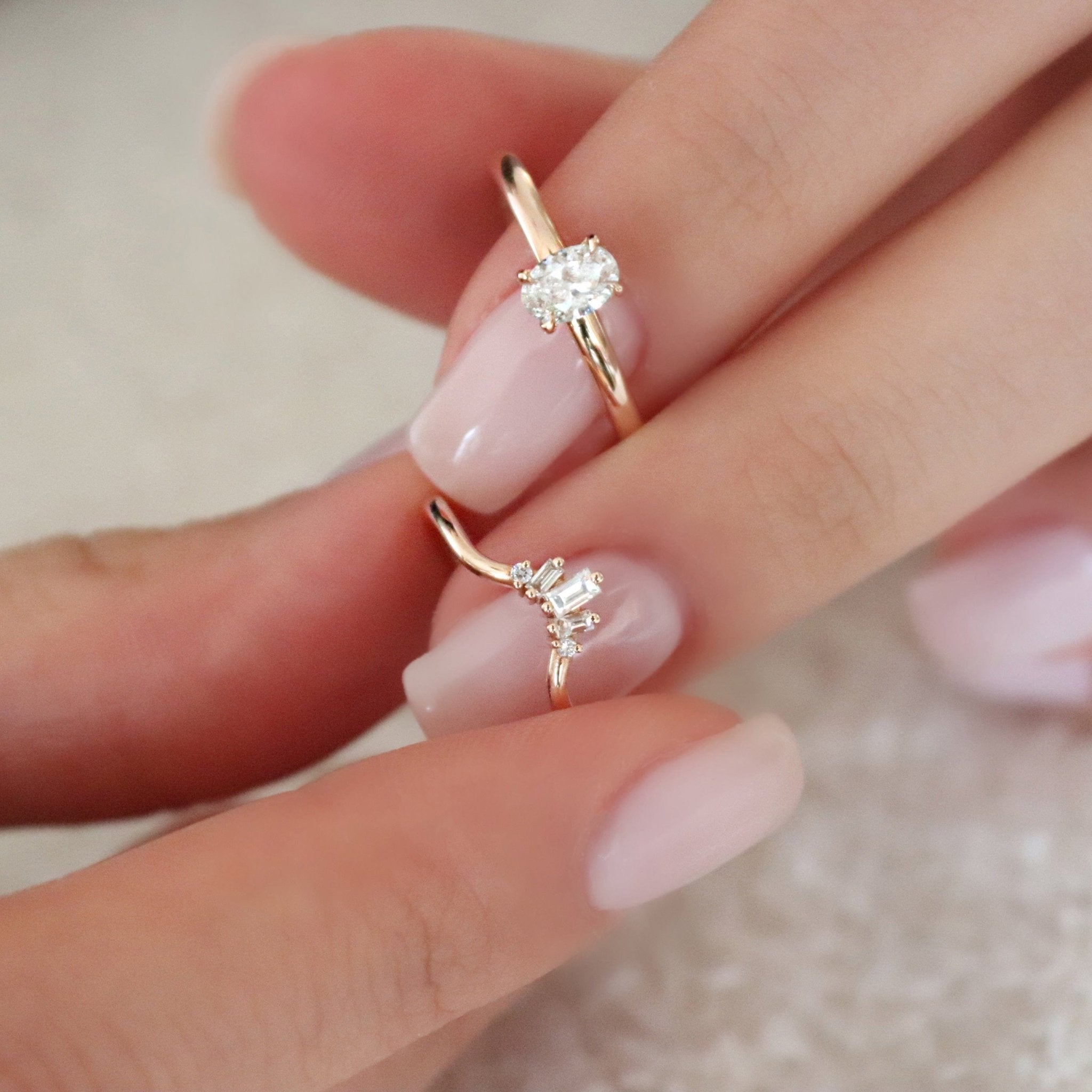 0.30 Karat Oval Kesim Tektaş Pırlanta Yüzük & 0.14 Karat Baget Kesim Pırlantalı Ek Yüzük - RNF0509 | Tektaş Yüzükler | Ronaff Pırlanta | Tektaş Yüzük, Pırlanta Yüzük, Kolye, Küpe