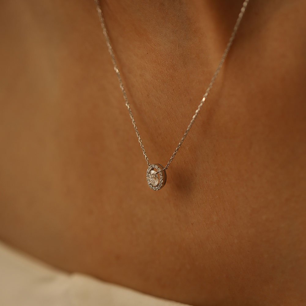 0.30 Karat Oval Kesim & 0.12 Karat Yuvarlak Kesim Pırlanta Tektaş Kolye - RNF0683 | Pırlanta Kolye | Ronaff Pırlanta | Tektaş Yüzük, Pırlanta Yüzük, Kolye, Küpe