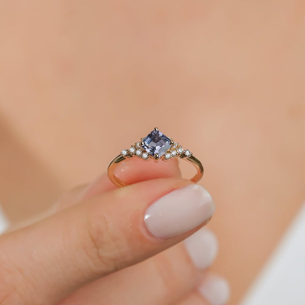 0.45 Carat Princess Cut Spinel Diamond Design Solitaire Ring