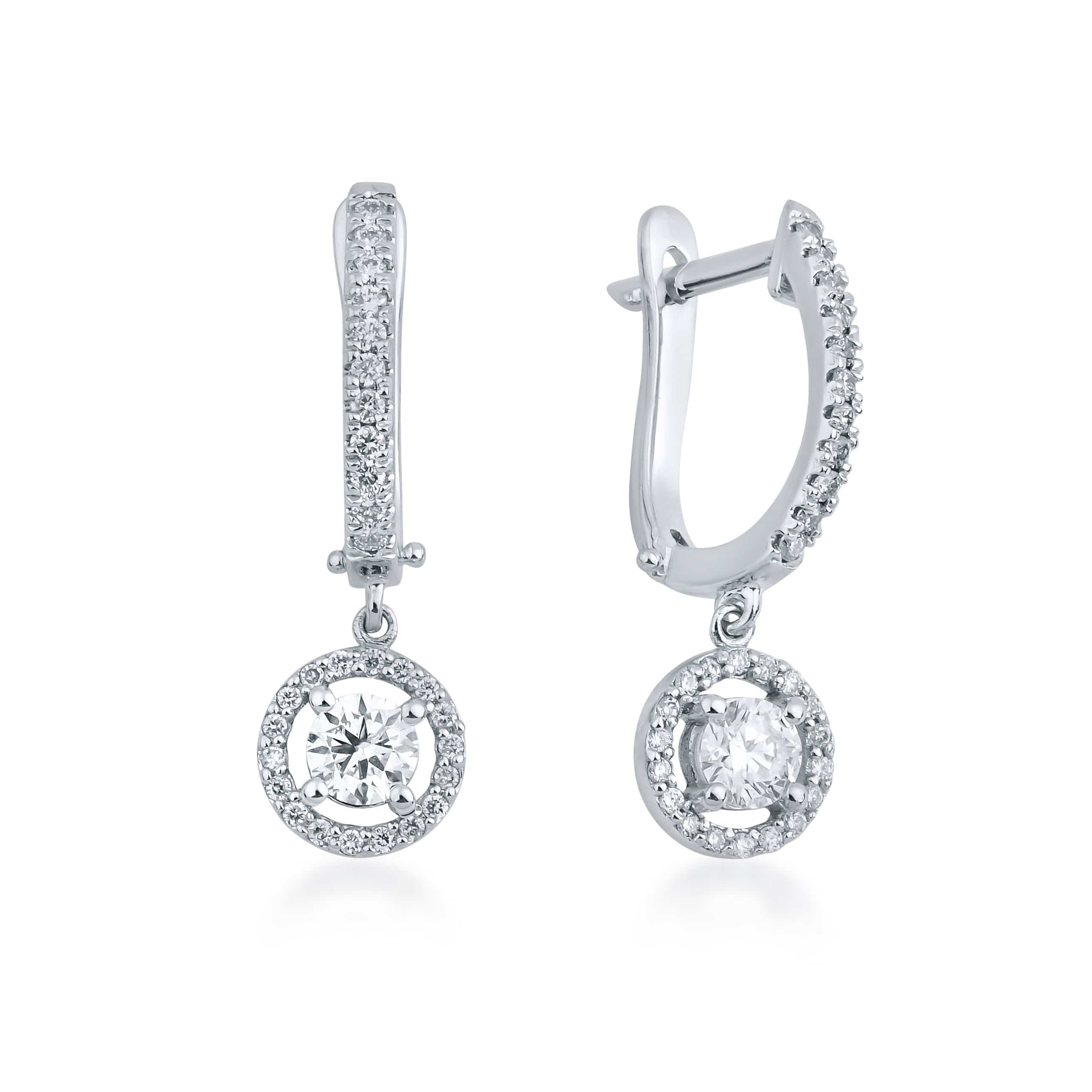 0.80 Karat Yuvarlak Kesim Halo Model Pırlanta Tektaş Sallantılı Küpe - RNF0113 | Pırlanta Küpe | Ronaff Pırlanta | Tektaş Yüzük, Pırlanta Yüzük, Kolye, Küpe