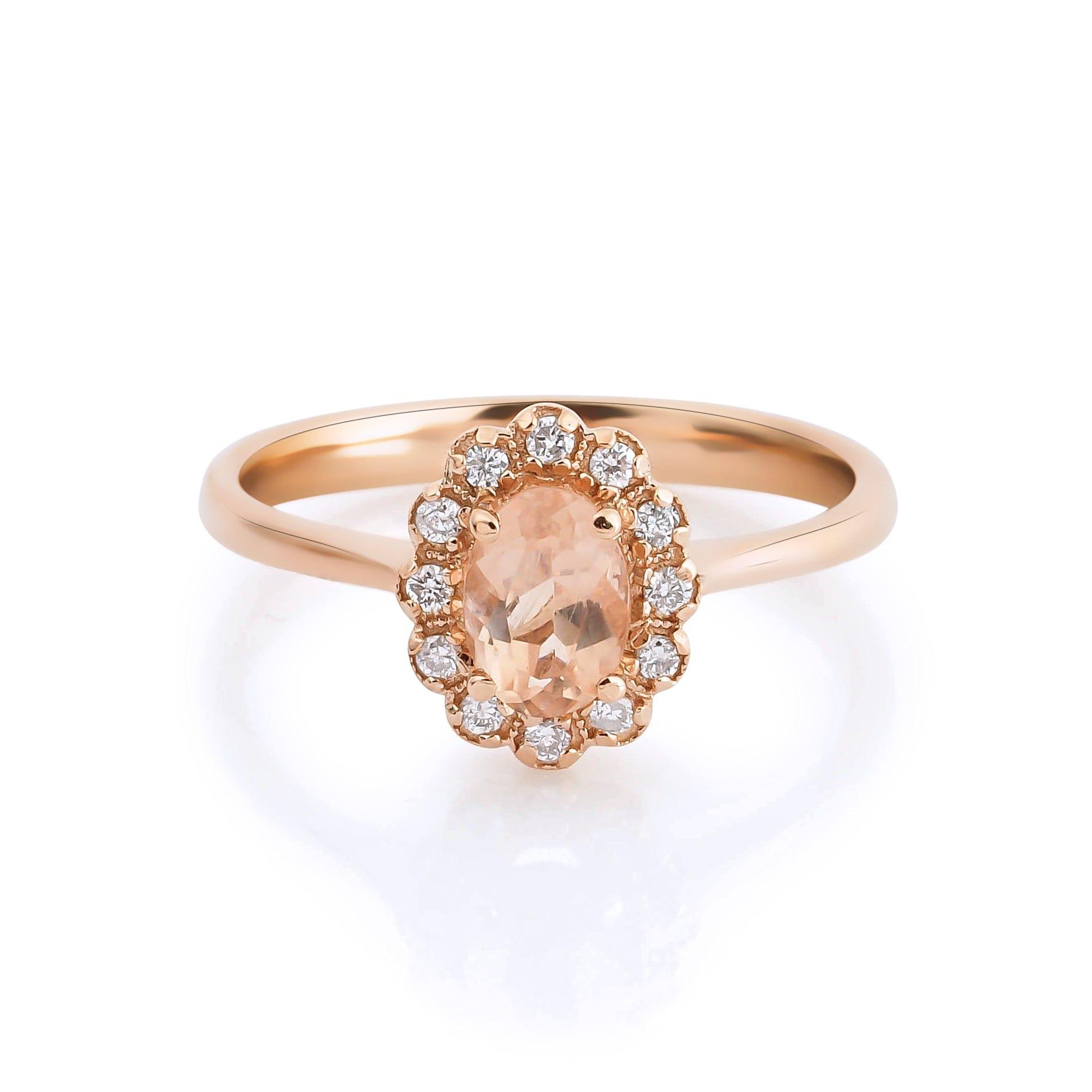 Perimeter Ring 0.88 Carat Oval Morganite & 0.12 Carat Perimeter Diamond Ring - RN ...