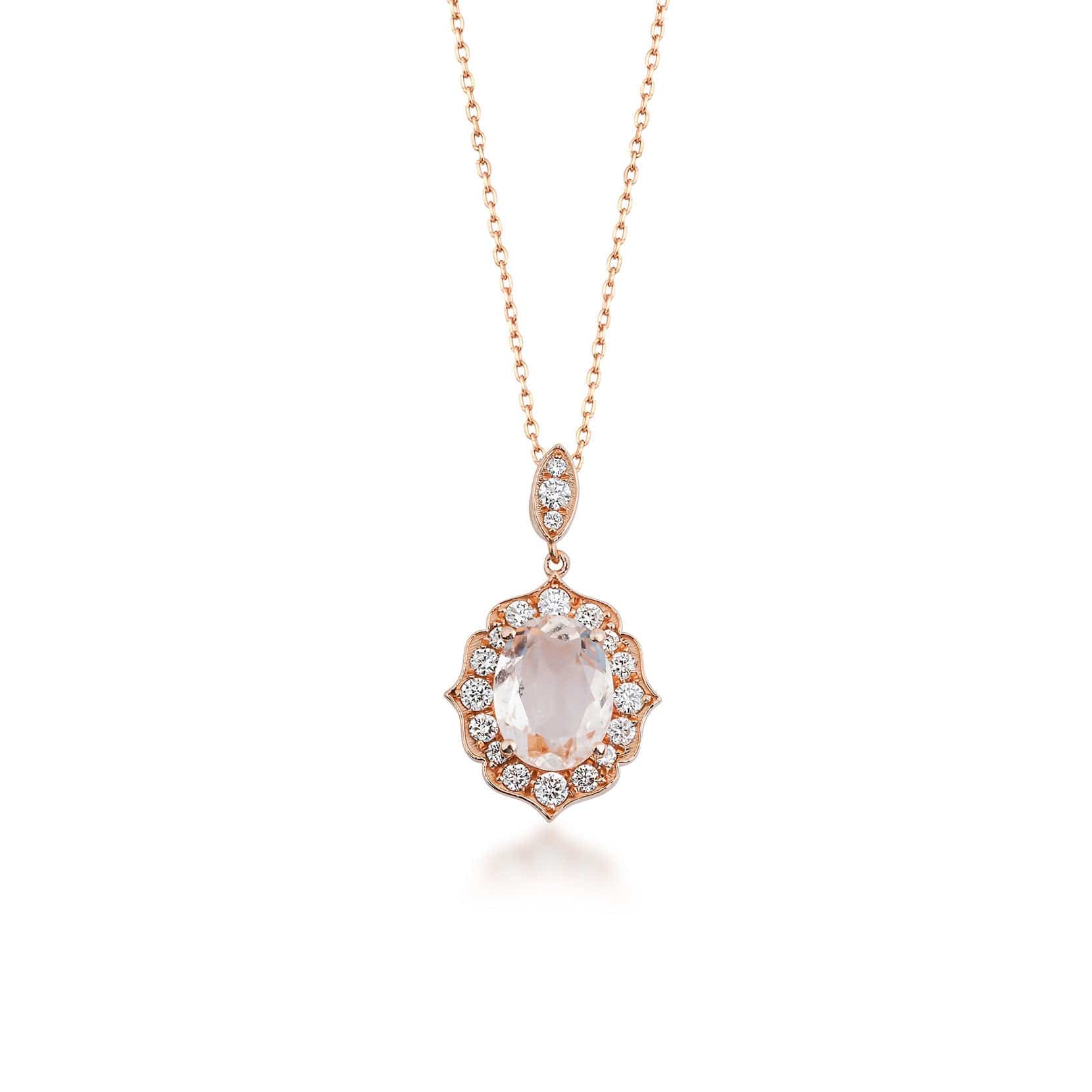 1.65 Karat Morganit Pırlantalı Vintage Kolye - RNF0220 | Renkli Taşlı Kolyeler | Ronaff Pırlanta | Tektaş Yüzük, Pırlanta Yüzük, Kolye, Küpe