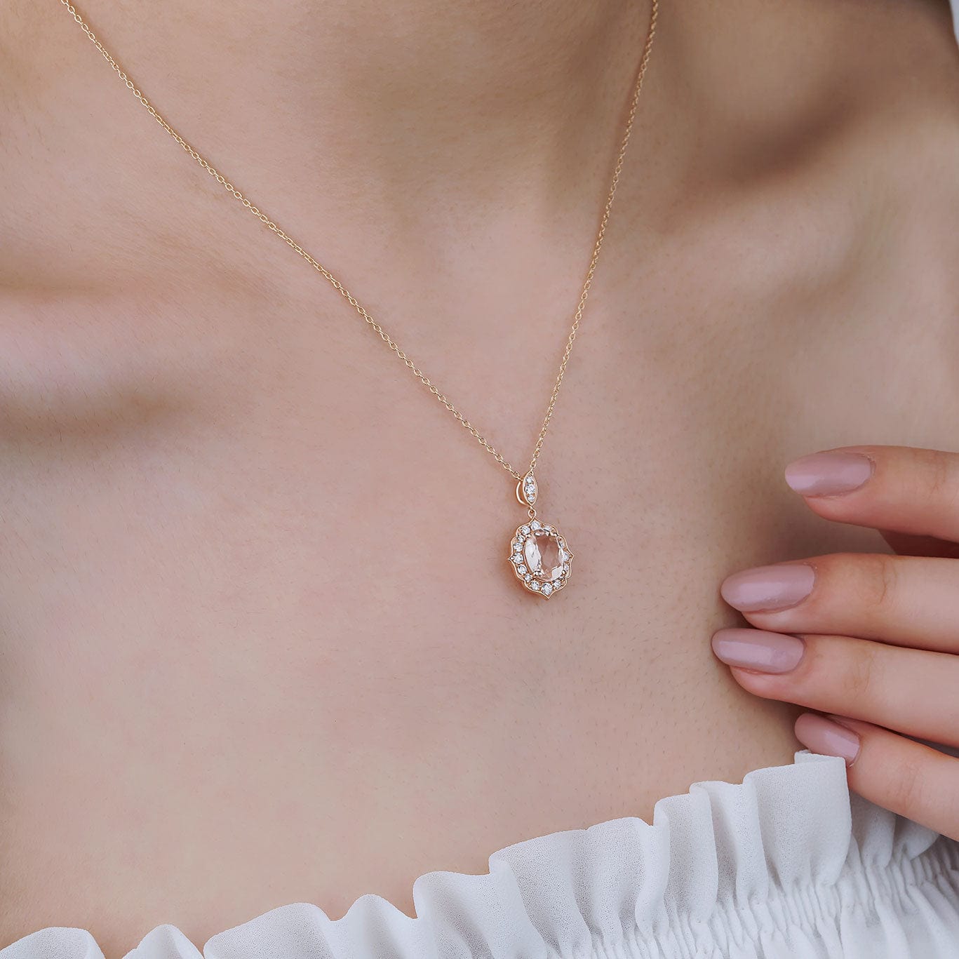 1.65 Karat Morganit Pırlantalı Vintage Kolye - RNF0220 | Renkli Taşlı Kolyeler | Ronaff Pırlanta | Tektaş Yüzük, Pırlanta Yüzük, Kolye, Küpe