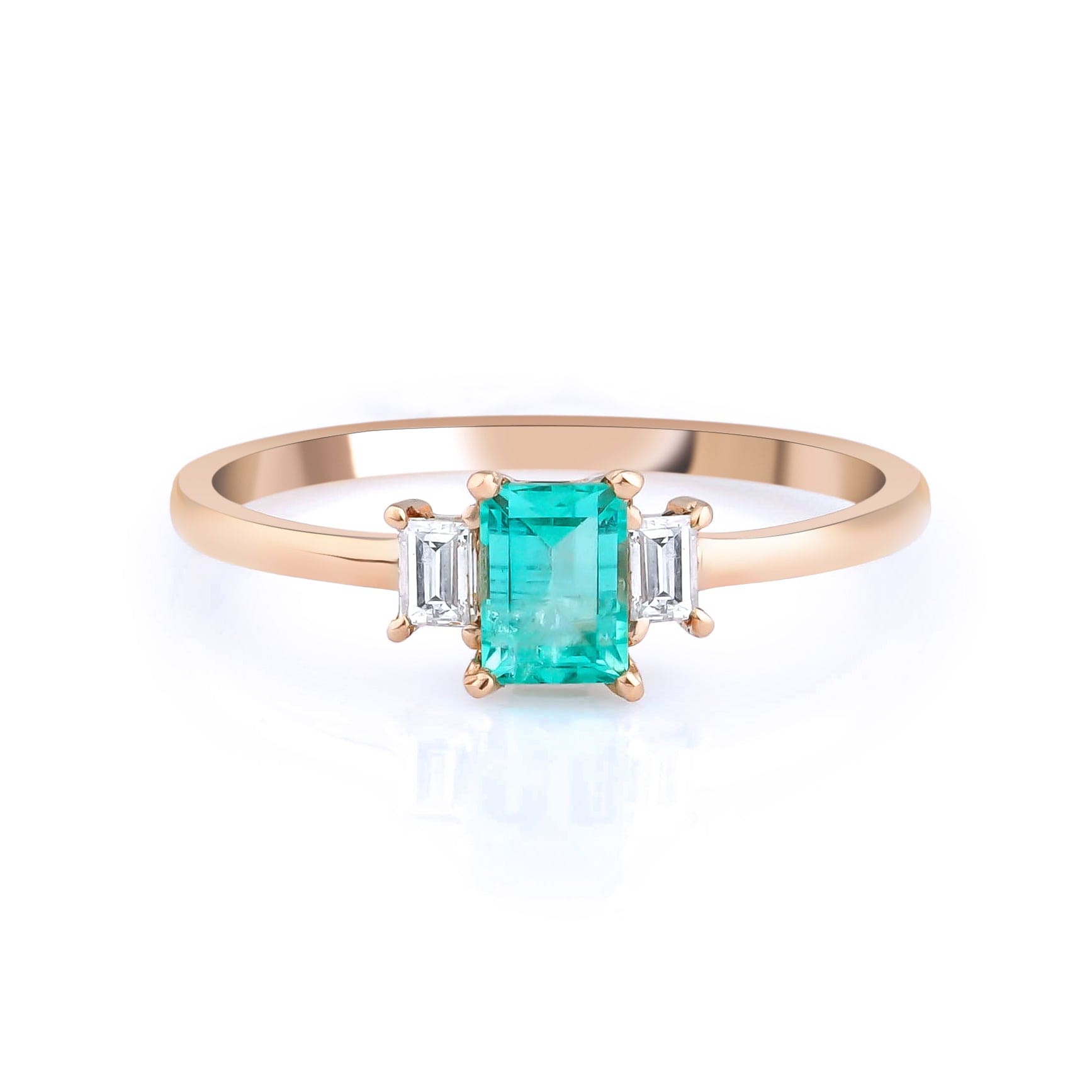 1.28 Karat Emerald Kesim Zümrüt & 0.40 Karat Baget Kesim Pırlantalı Tektaş Yüzük - RNF0118 | Renkli Taşlı Yüzükler | Ronaff Pırlanta | Tektaş Yüzük, Pırlanta Yüzük, Kolye, Küpe