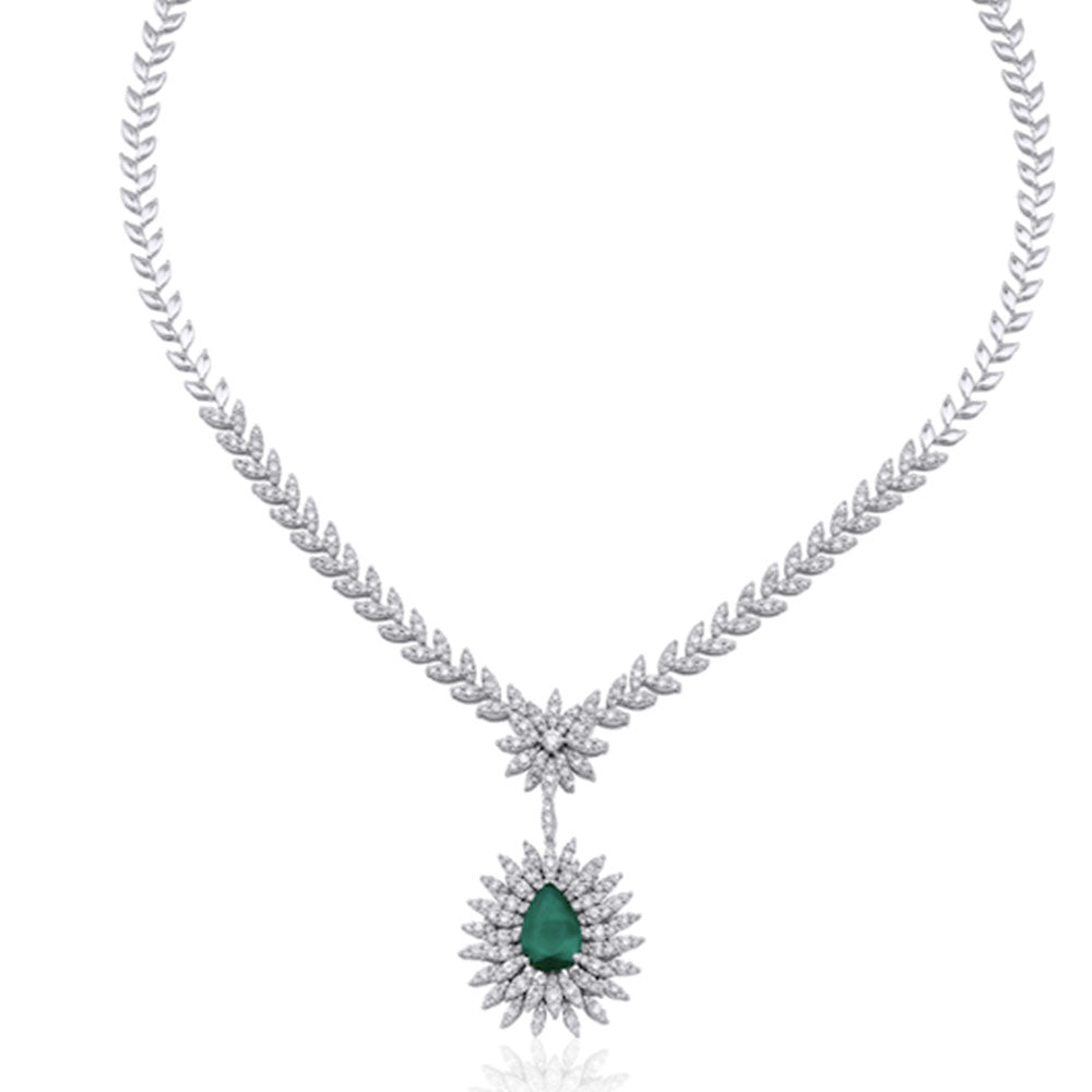 4.65 Karat Pırlanta & 3.35 Karat Damla Zümrüt Altın Kolye - RNF0723 | gerdanlıklar | Ronaff Pırlanta | Tektaş Yüzük, Pırlanta Yüzük, Kolye, Küpe