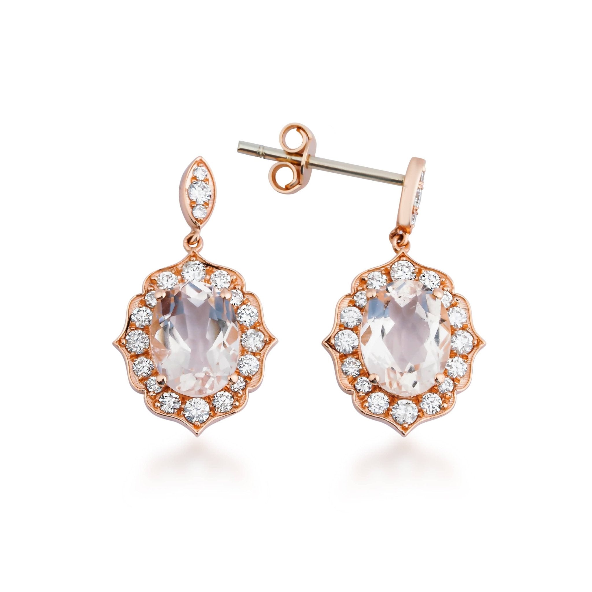 2.82 Karat Morganit Pırlantalı Vintage Küpe - RNF0221 | Renkli Taşlı Küpe | Ronaff Pırlanta | Tektaş Yüzük, Pırlanta Yüzük, Kolye, Küpe