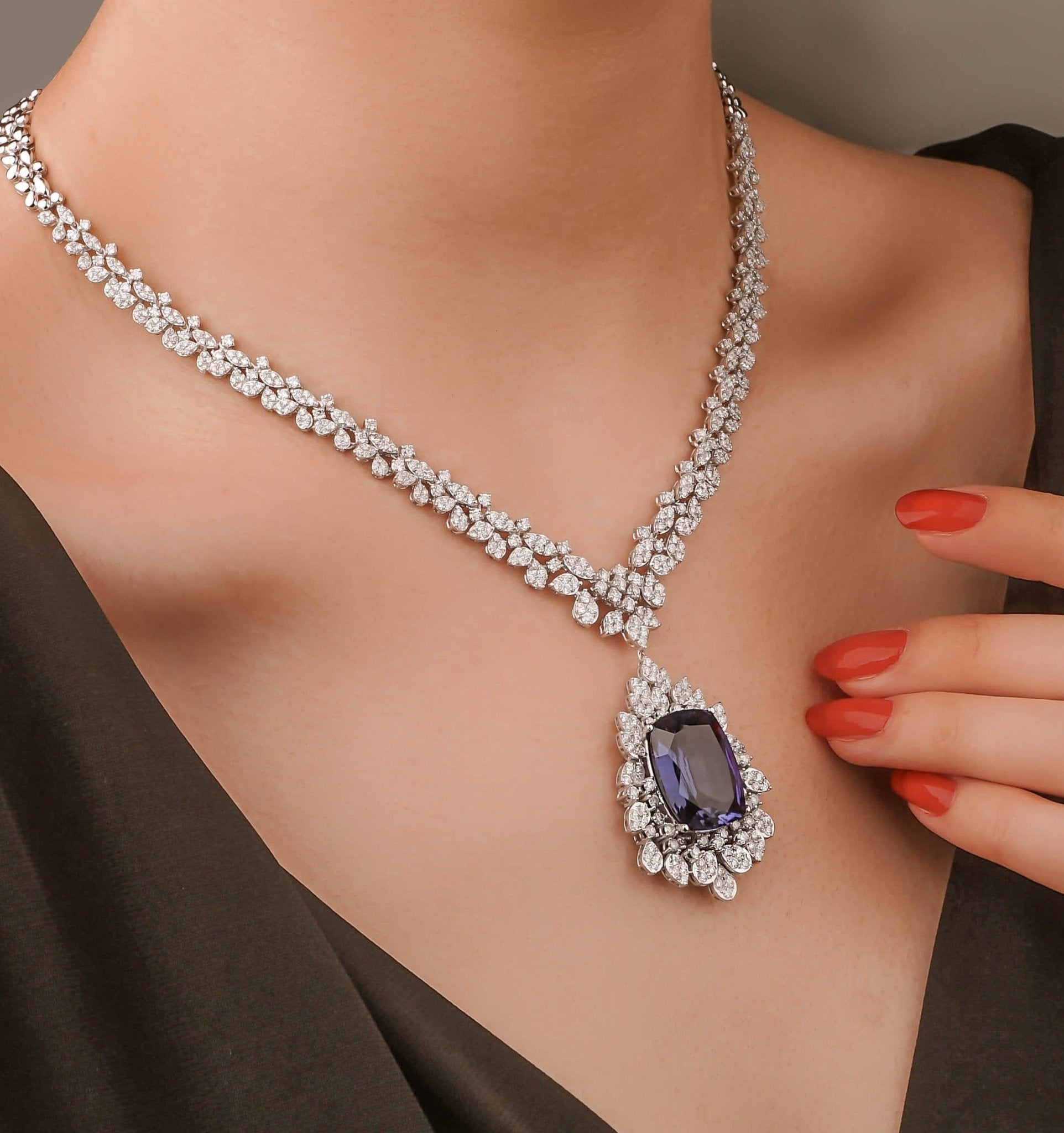 36.64 Karat Safir Pırlantalı Gerdanlık - RNF0210 | Gerdanlık | Ronaff Pırlanta | Tektaş Yüzük, Pırlanta Yüzük, Kolye, Küpe