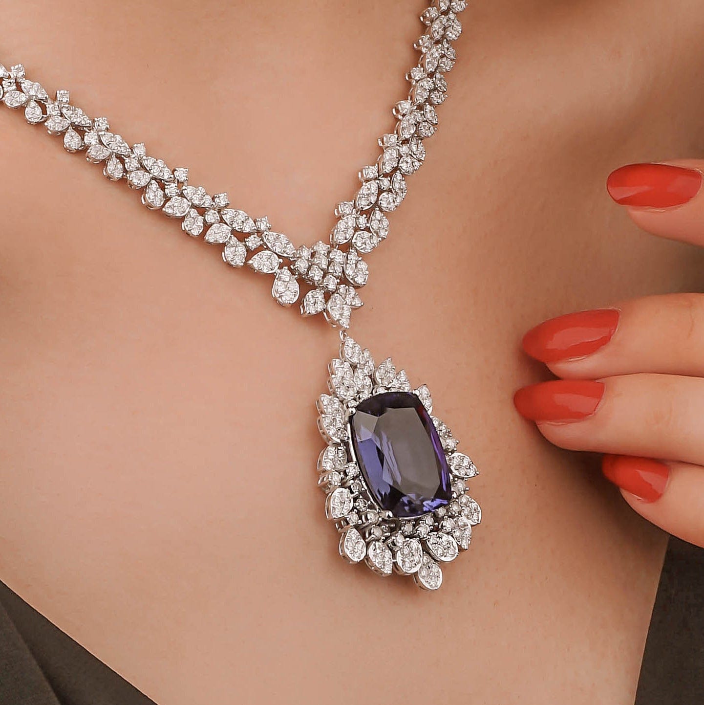 36.64 Karat Safir Pırlantalı Gerdanlık - RNF0210 | Gerdanlık | Ronaff Pırlanta | Tektaş Yüzük, Pırlanta Yüzük, Kolye, Küpe