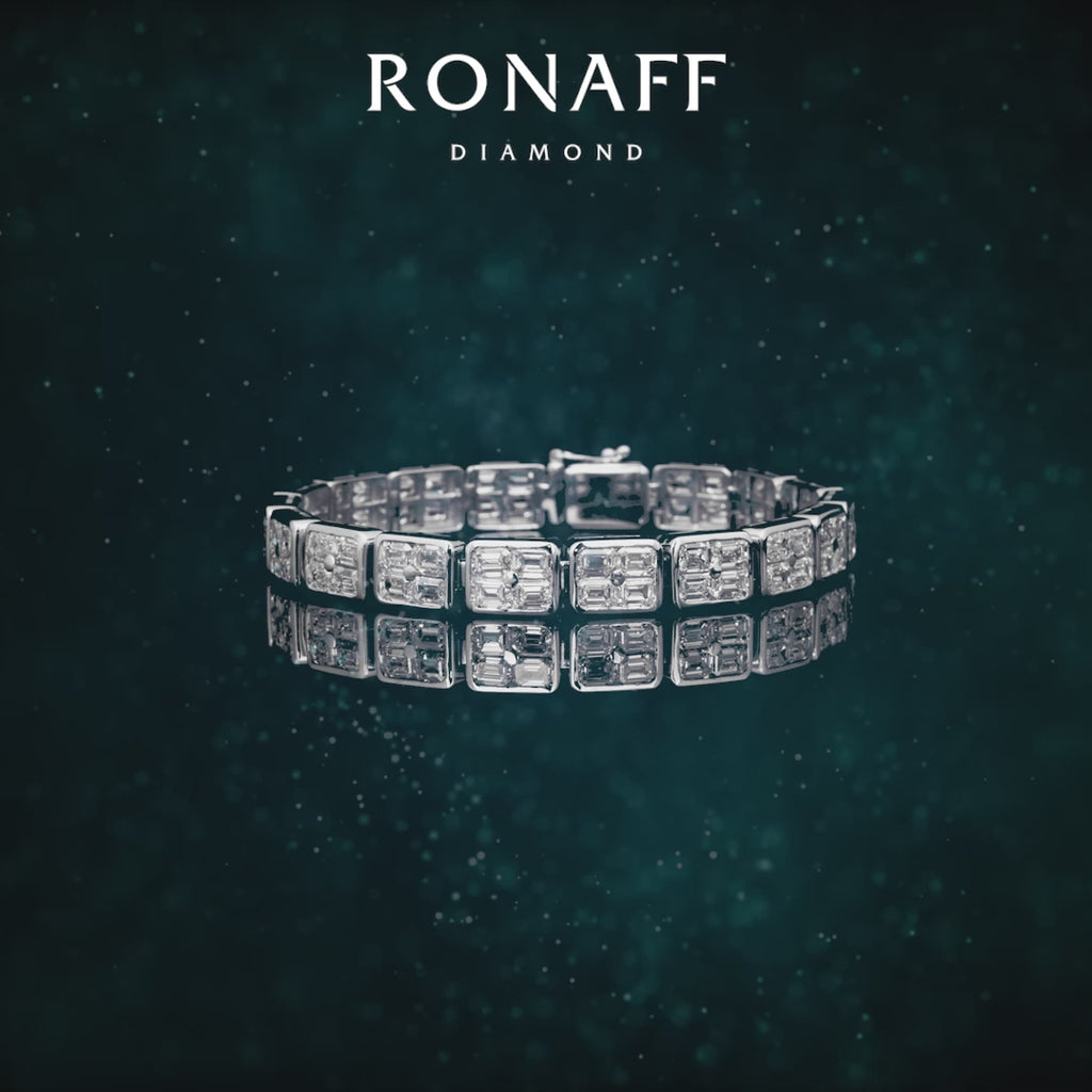 18 Ayar Beyaz Altın Emerald (Dikdörtgen) Pırlantalı 16.65 ct Özel Tasarım Bileklik