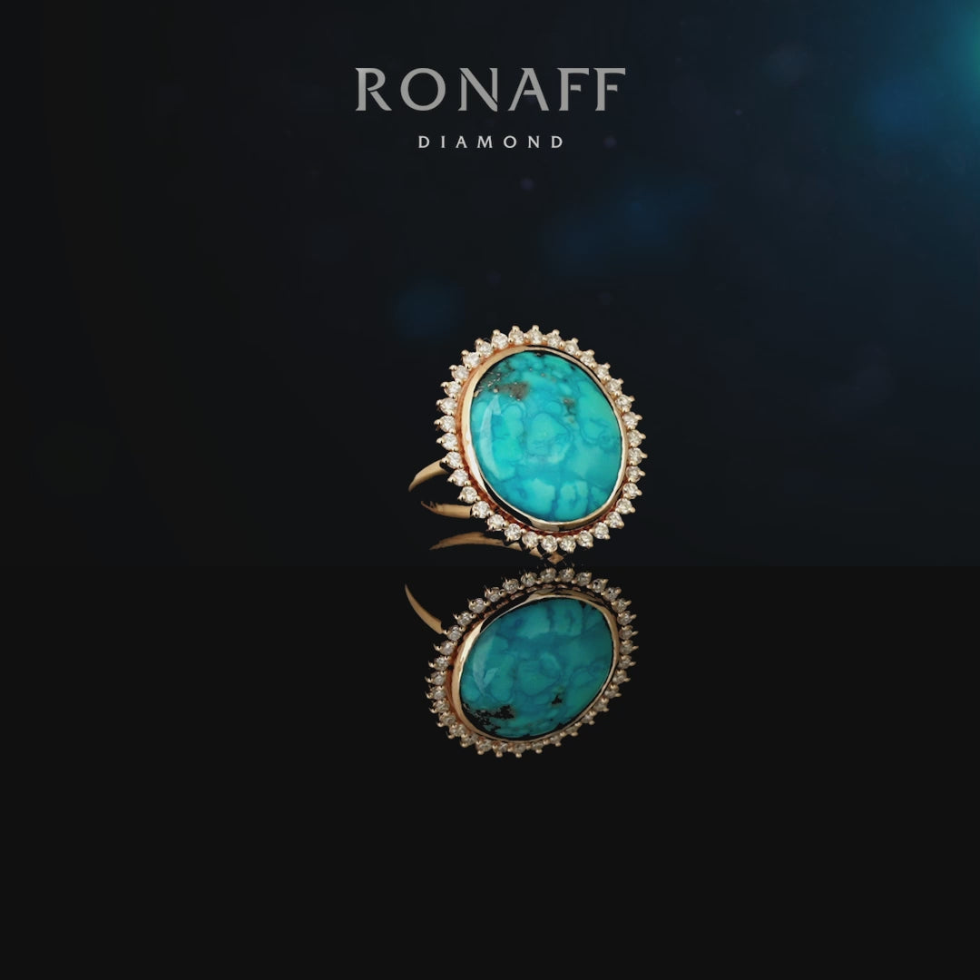 14 Ayar Rose Altın Opal ve Pırlantalı Özel Tasarım Yüzük ( Ocean Ring )